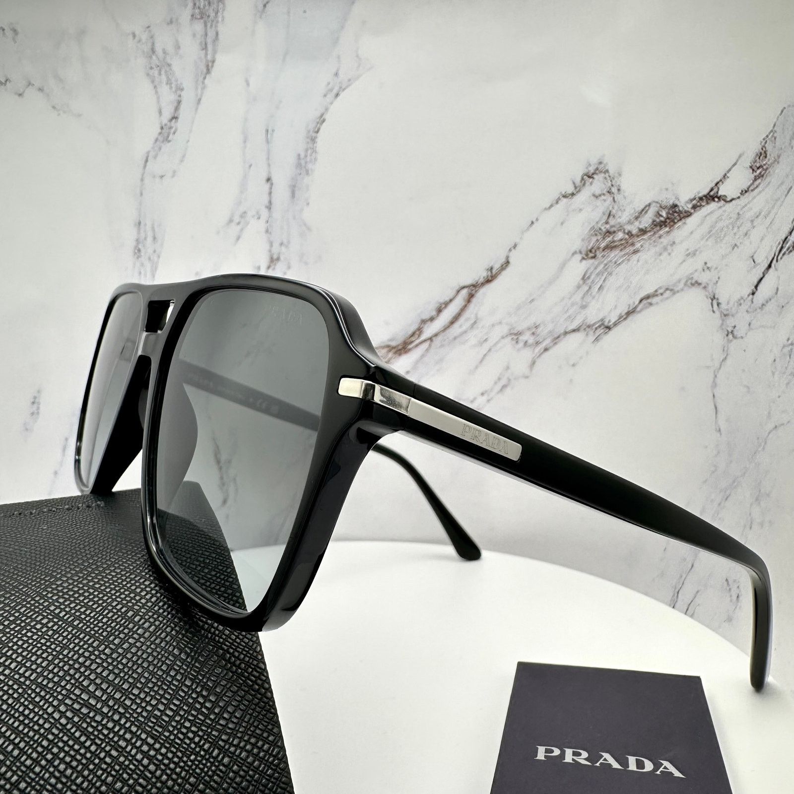 Prada NEW PRADA Sunglasses Black Aviator Pilot Grey Lens Side Logo Size ONE SIZE - 3 Thumbnail