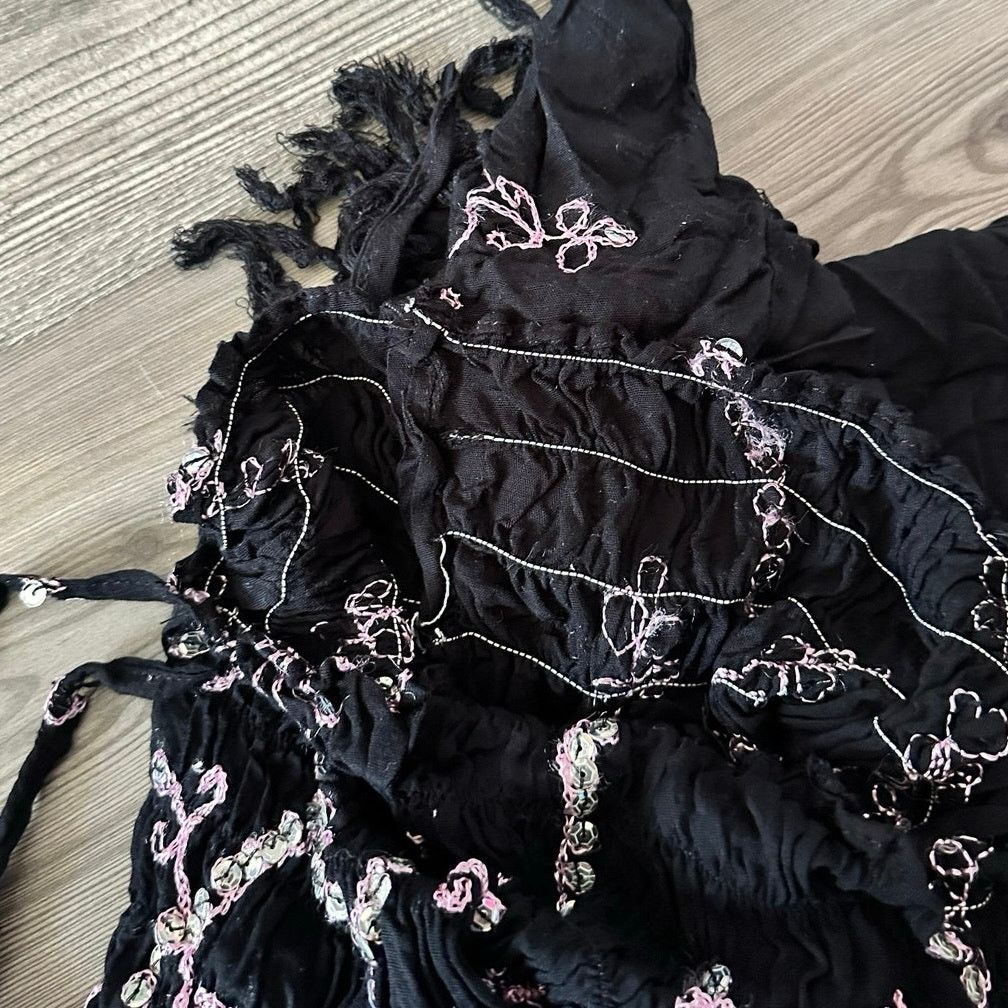 Handmade handmade pink black floral halter mini dress / top Size S / US 4 / IT 40 - 4 Thumbnail