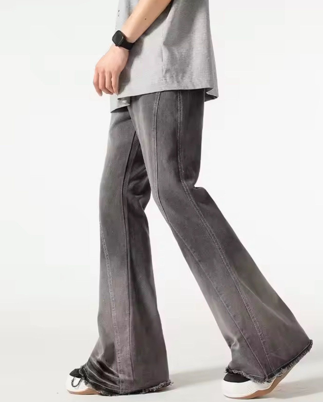 Vintage Grey Flared Denim Jeans - High-Quality, Distressed Finish Size US 27 - 3 Thumbnail