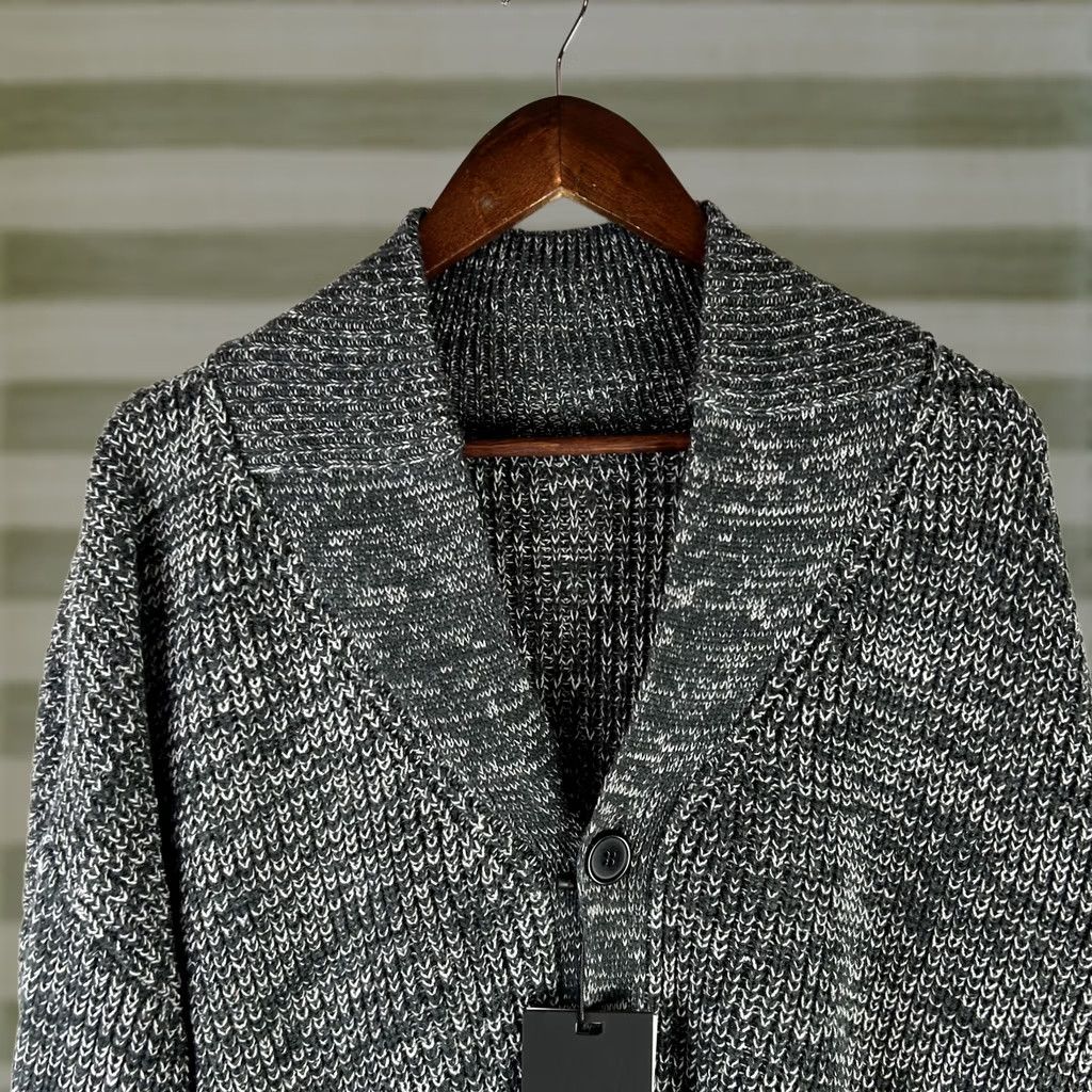 Vintage West Louis Mens L Gray Shawl Collar Cardigan Button Front Knit Heavyweight Oversize Sweater Regular Fit Size US L / EU 52-54 / 3 - 1 Thumbnail