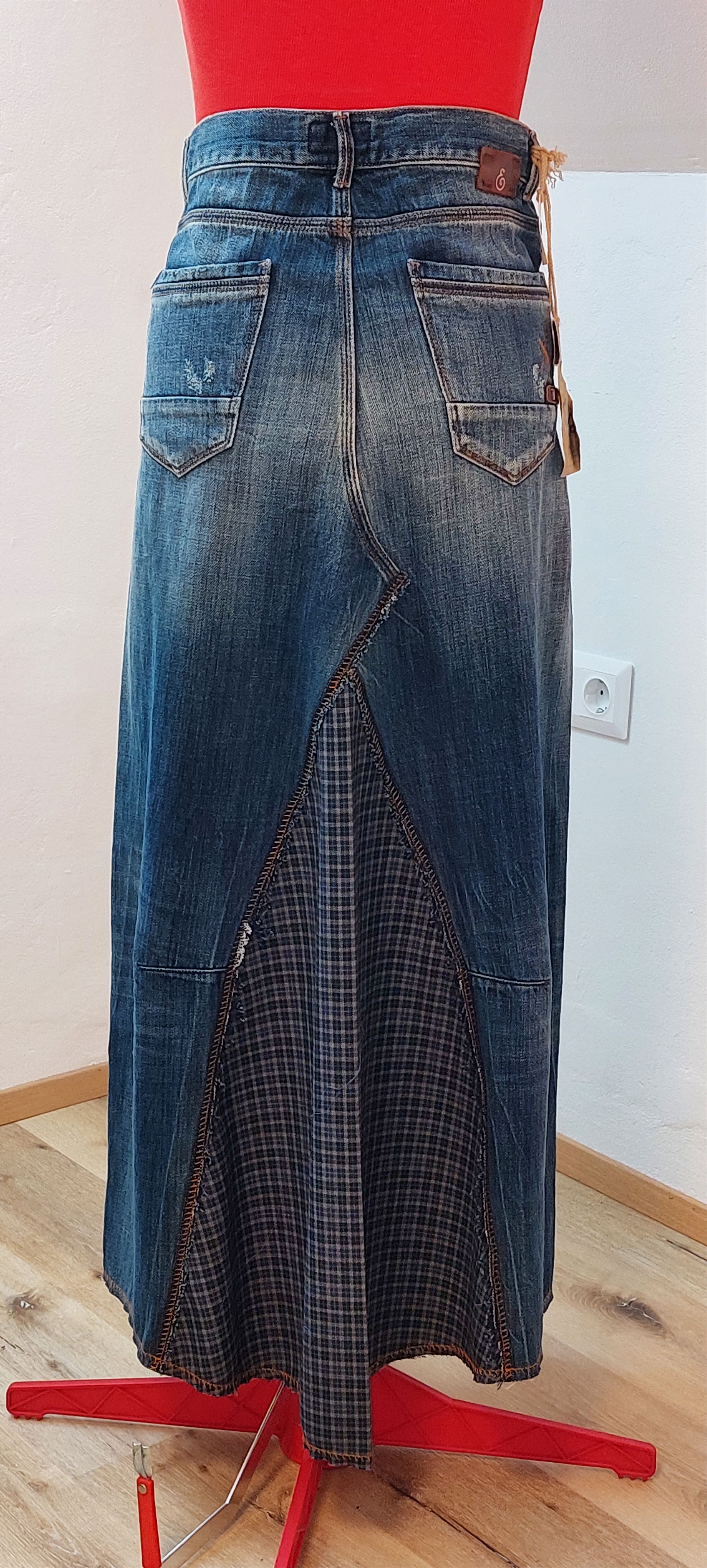 Vintage Y2K Reconstructed Denim Maxi Skirt 31" Size 31" - 10 Thumbnail