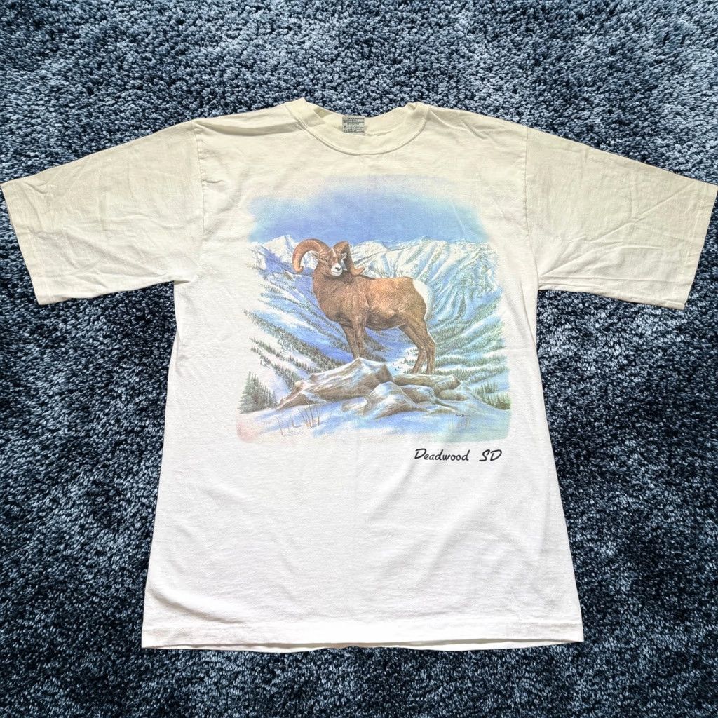 Vintage Unionbay T-Shirt Mens 1XL White 90s Graphic Deadwood Sd Bighorn Sheep Usa, Men's