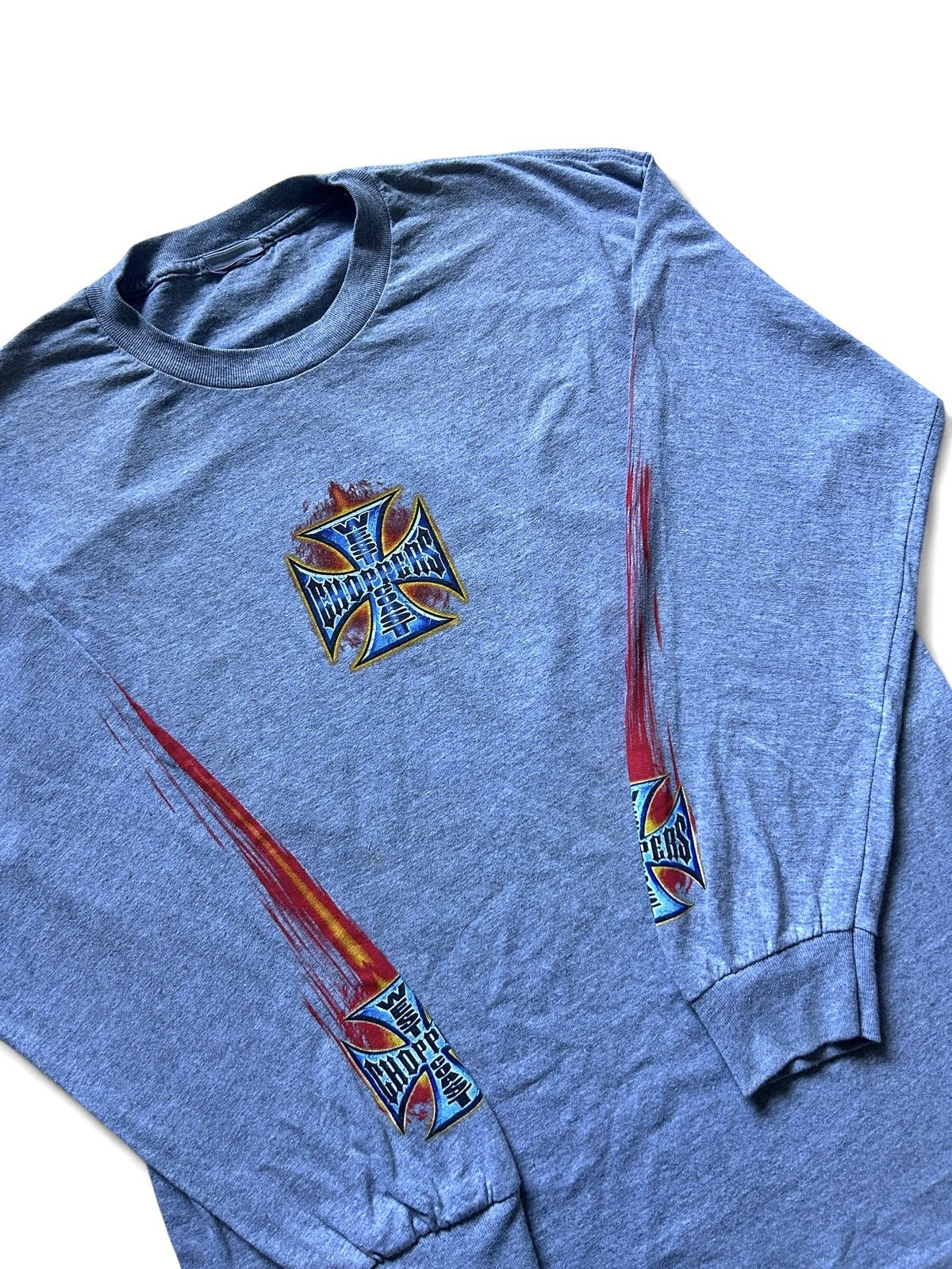 West Coast Choppers Rare Early 00s West Coast Choppers Grey Flame Long Sleeve Size US L / EU 52-54 / 3 - 5 Thumbnail