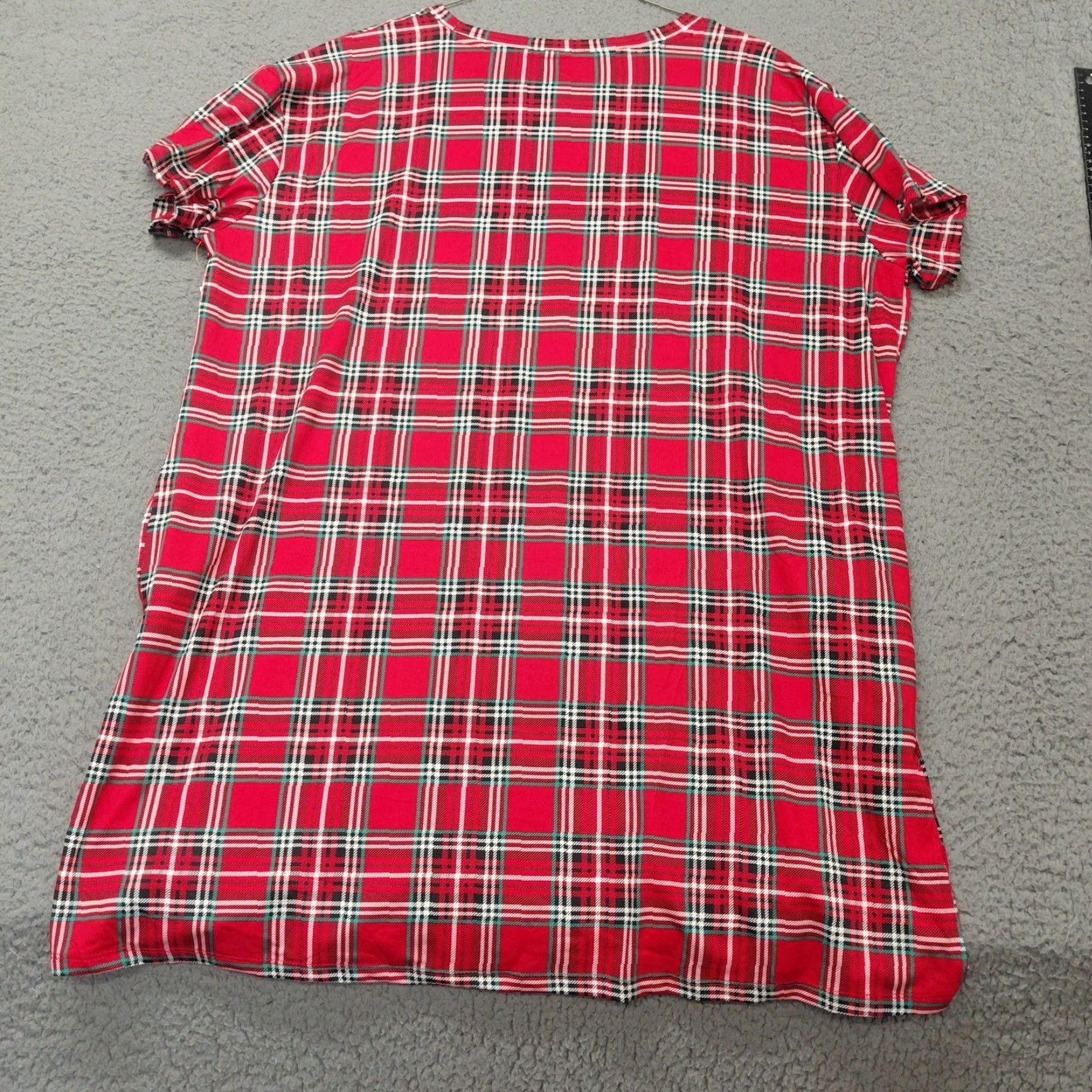 Vintage Joyspun Sleep Shirt Womens 2X-3X Red/Green Plaid Pockets Stretchy Size XXL / US 16-18 / IT 52-54 - 3 Thumbnail