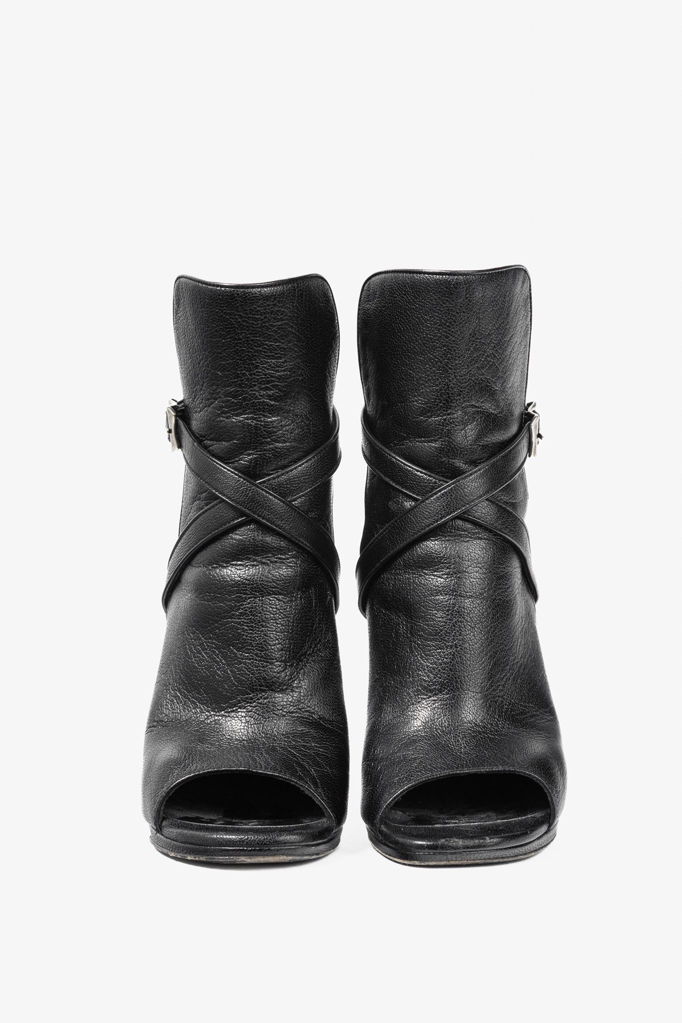 Saint Laurent Paris Saint Laurent Nero Leather Wraparound Open-Toe Booties Size US 7 / IT 37 - 2 Thumbnail
