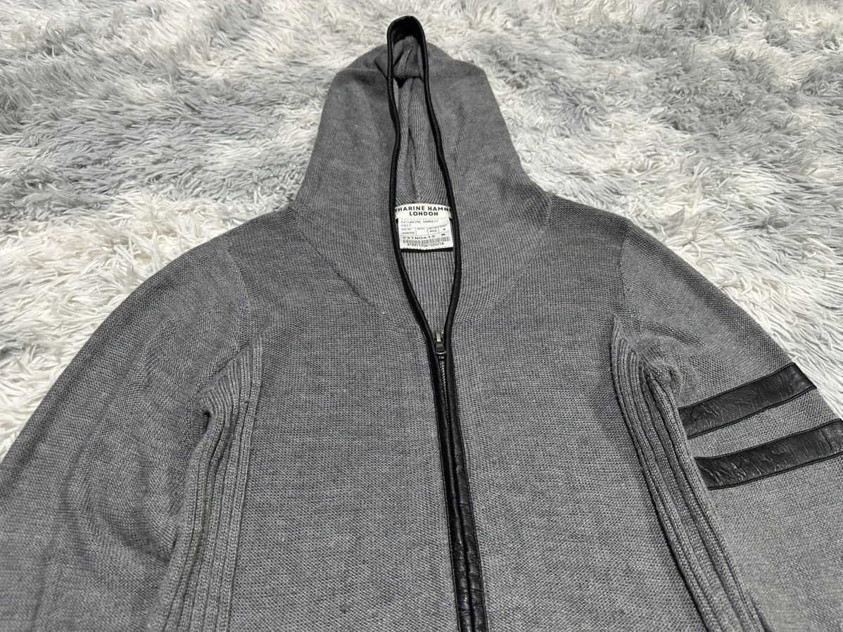 Katharine Hamnett London 🔥Y2K Vintage Katharine Hamnett Wool Knit Hoodie Leather Edge Size US M / EU 48-50 / 2 - 3 Thumbnail