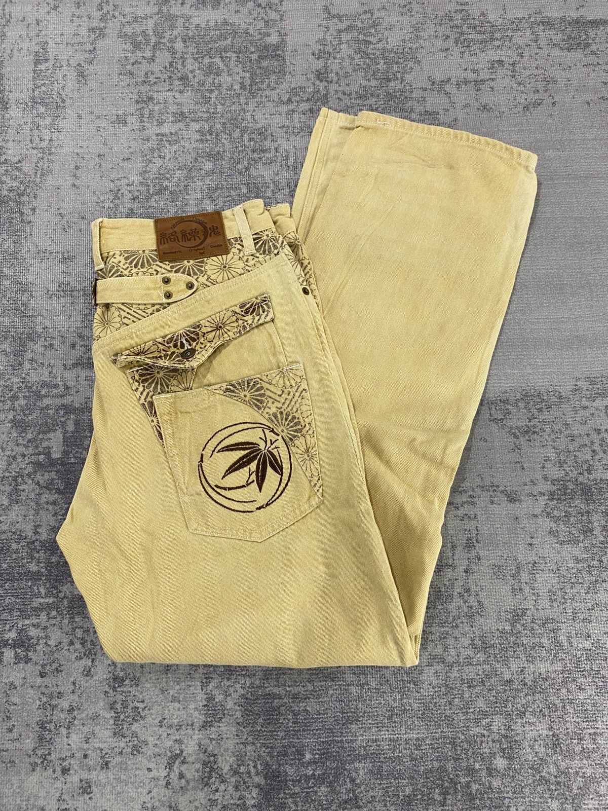 Karakuri Tamashii buckle back karakuri paint & embroidery pant poem harajuku Size US 31 - 1 Thumbnail
