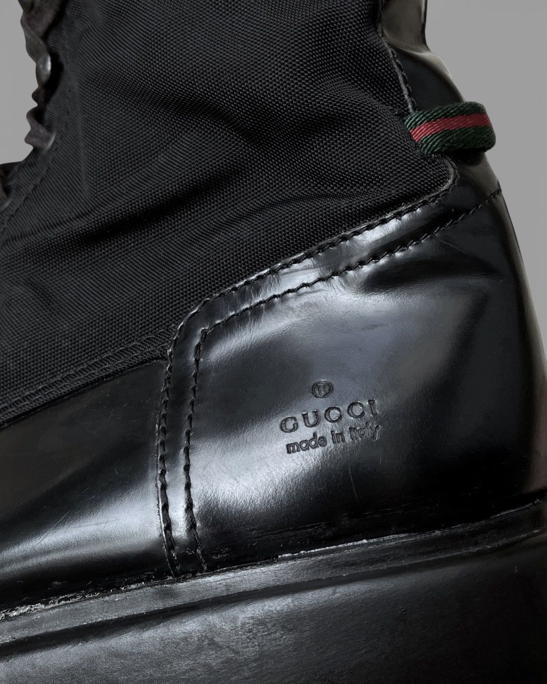 Gucci 🔥Rare VTG GUCCI Army Motorcycle Leather / Nylon Shoes Size US 10.5 / EU 43-44 - 10 Thumbnail