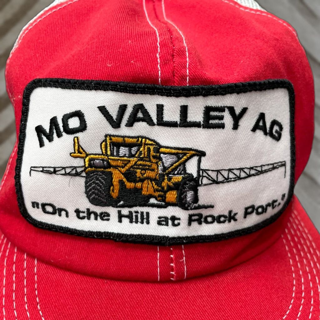 Vintage VINTAGE K-Products Hat Trucker Red White Mo Valley Agriculture Patch Farm Men Adjustable Cap Cap Red White Trucker Logo Mens Size ONE SIZE - 1 Thumbnail