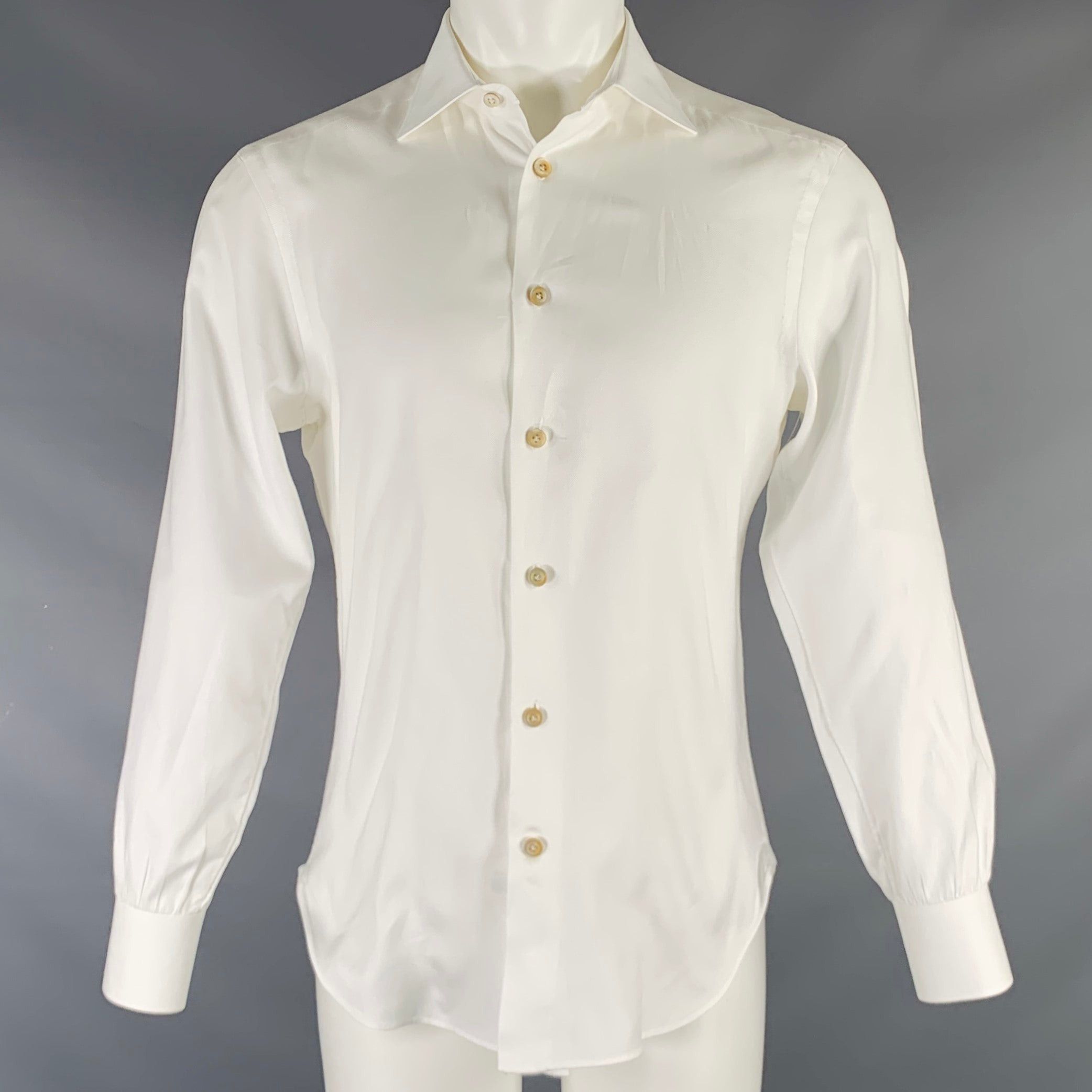 image of Kiton White Cotton Button Up Long Sleeve Shirt, Men's (Size Small)