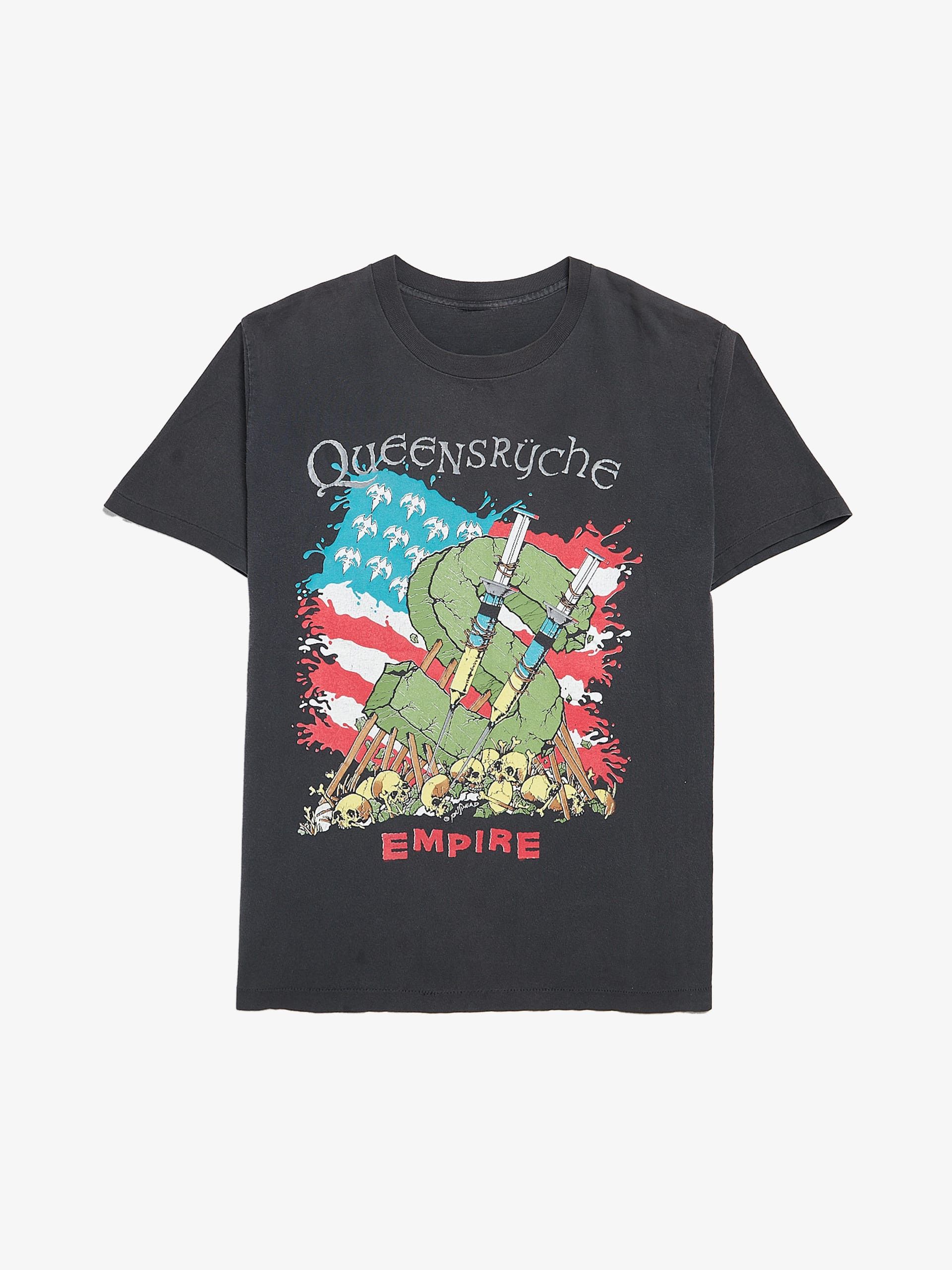 image of Vintage Gray Queensryche Printed Cotton T-Shirt in Grey, Men's (Size Large)