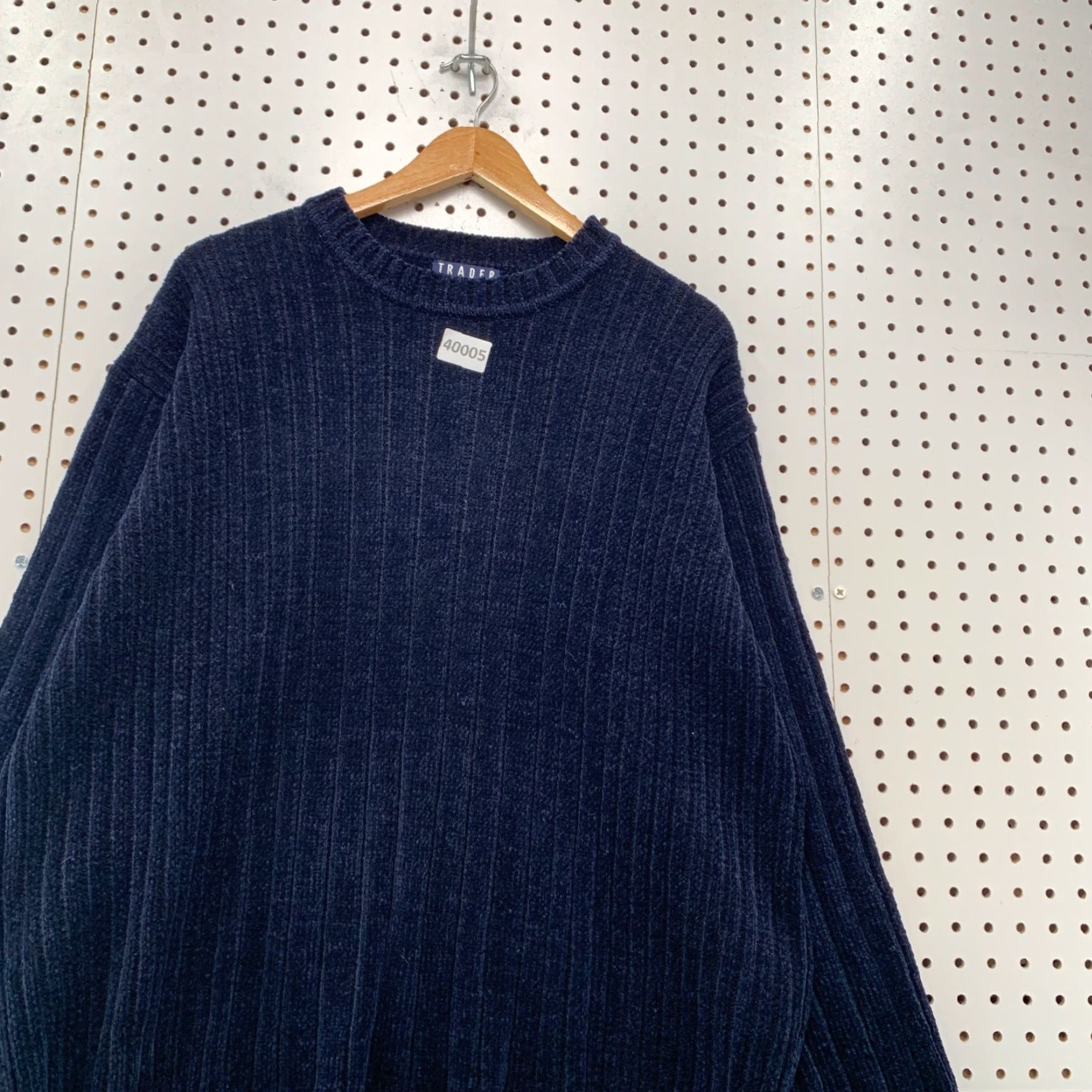 Vintage VTG Trader Bay Knit Ribbed Sweater Mens Large Navy Blue Made USA 24x27.5 Crew Neck Pullover Vintage USA Theme Mens Knit Top Size US L / EU 52-54 / 3 - 5 Thumbnail