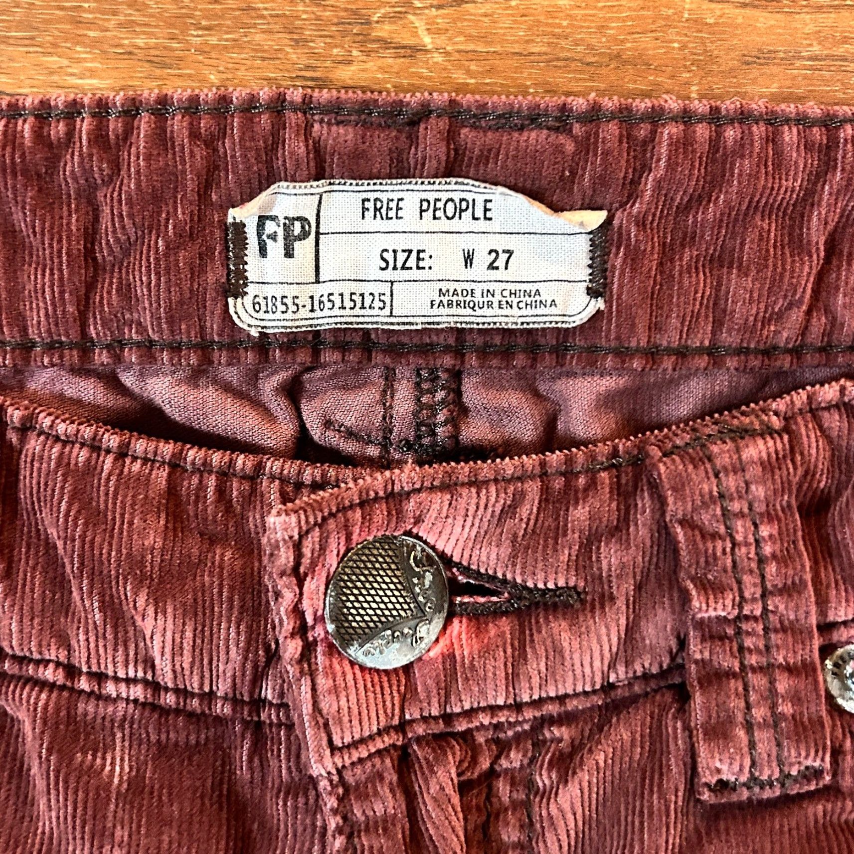 Free People Free People Pants Womens 27 Red Burgundy Corduroy Flared Boho Retro Size 27" / US 4 / IT 40 - 3 Thumbnail