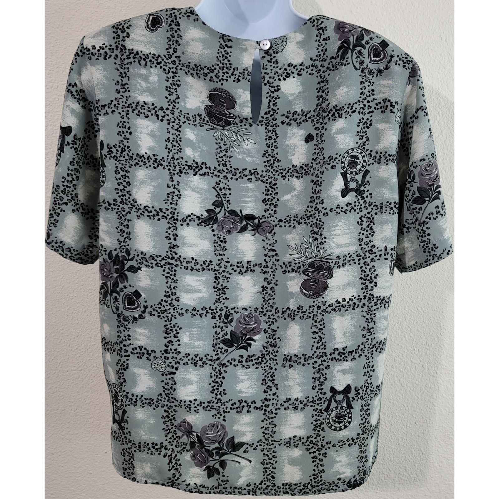 Other Jordan Gray Green Floral Print Top Medium Keyhole Back Size M / US 6-8 / IT 42-44 - 2 Thumbnail