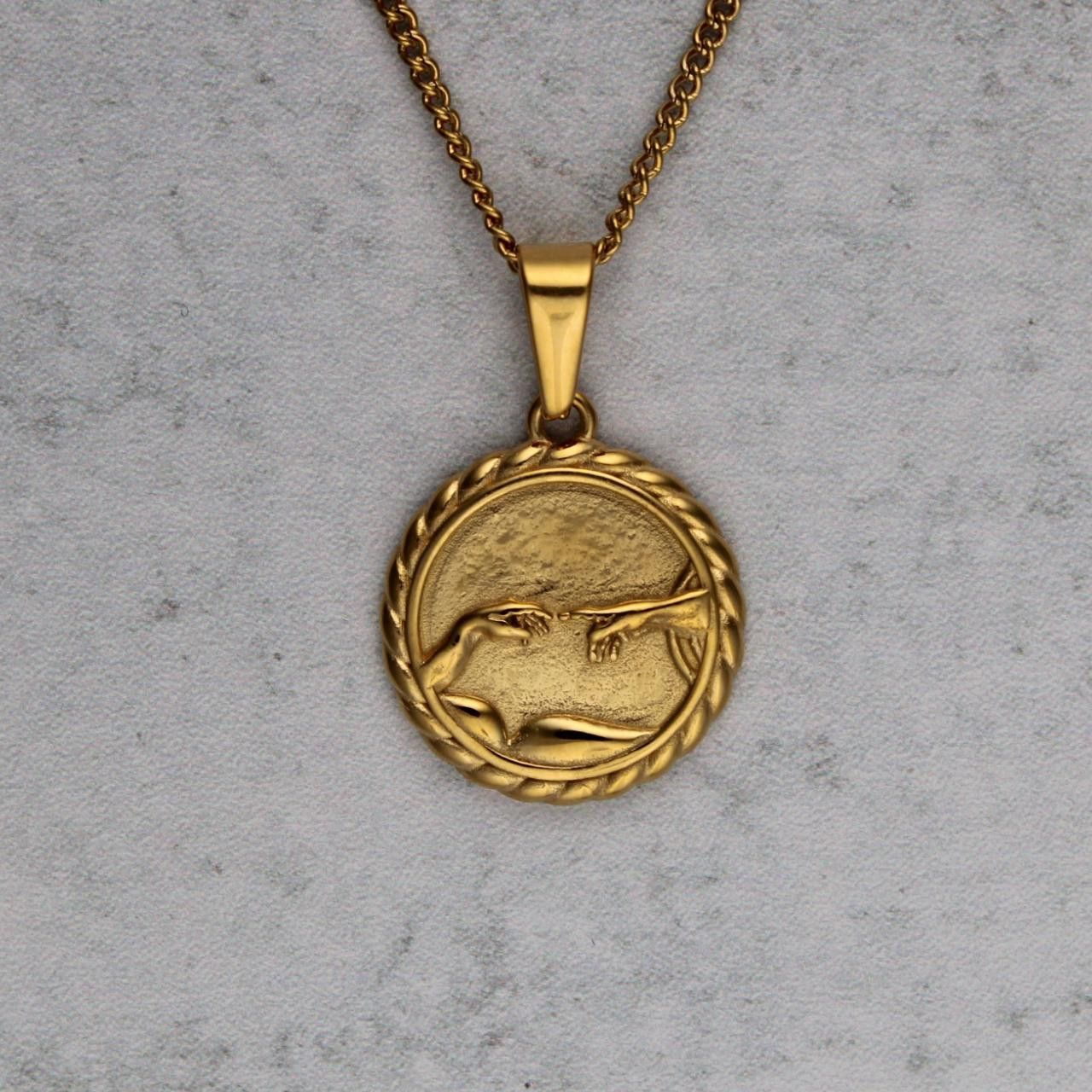 Jewelry Gold Creation of Adam Pendant Chain Necklace Size ONE SIZE - 1 Thumbnail