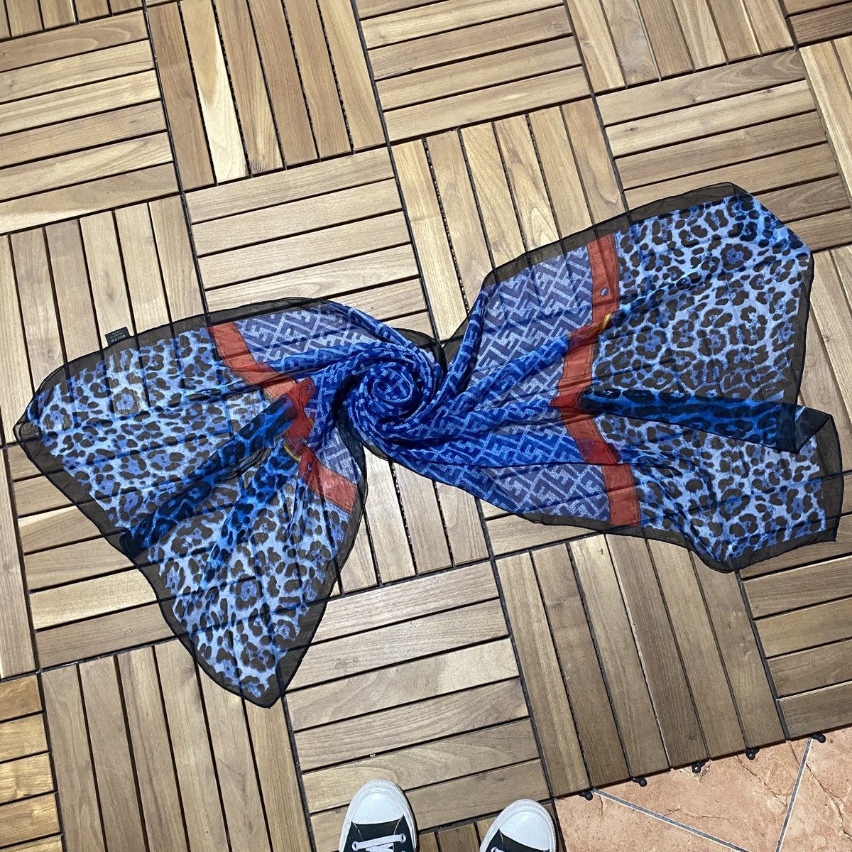 Fendi Fendi Blue Leopard FF Monogram Sheer Scarf / Pareo Y2K Size ONE SIZE - 2 Thumbnail