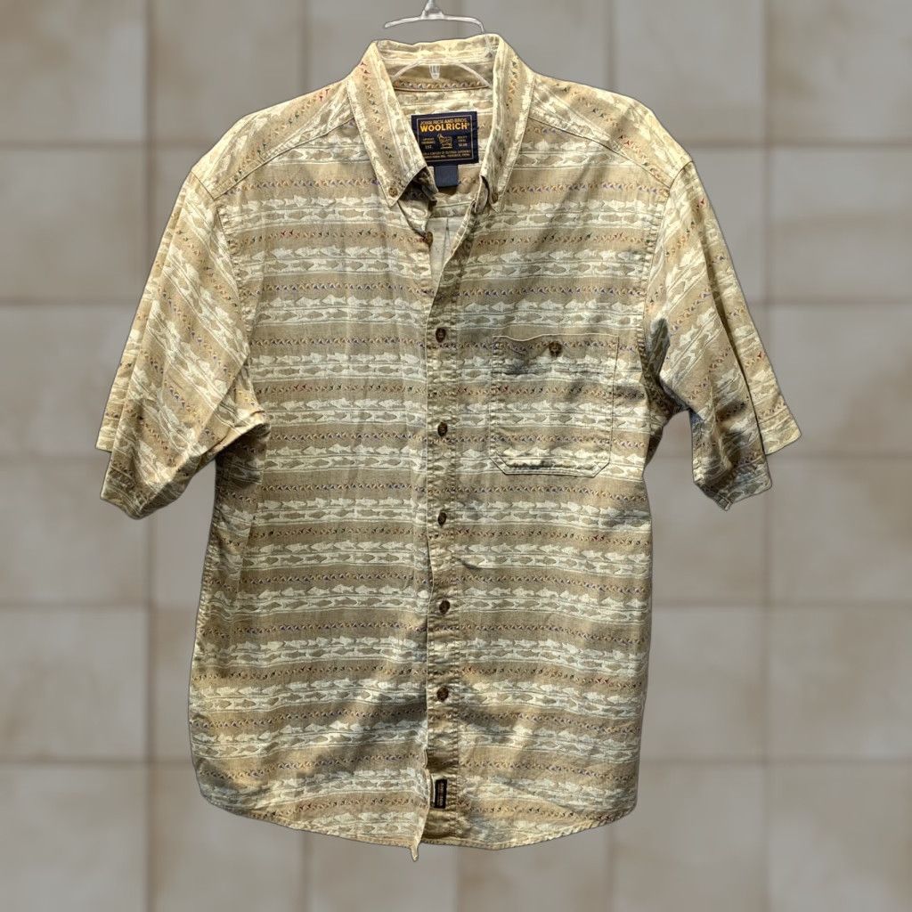 Vintage VINTAGE Woolrich Shirt Mens Button-Up Short Sleeve Collared Brown Fish Print Large 90s Size US L / EU 52-54 / 3 - 1 Thumbnail