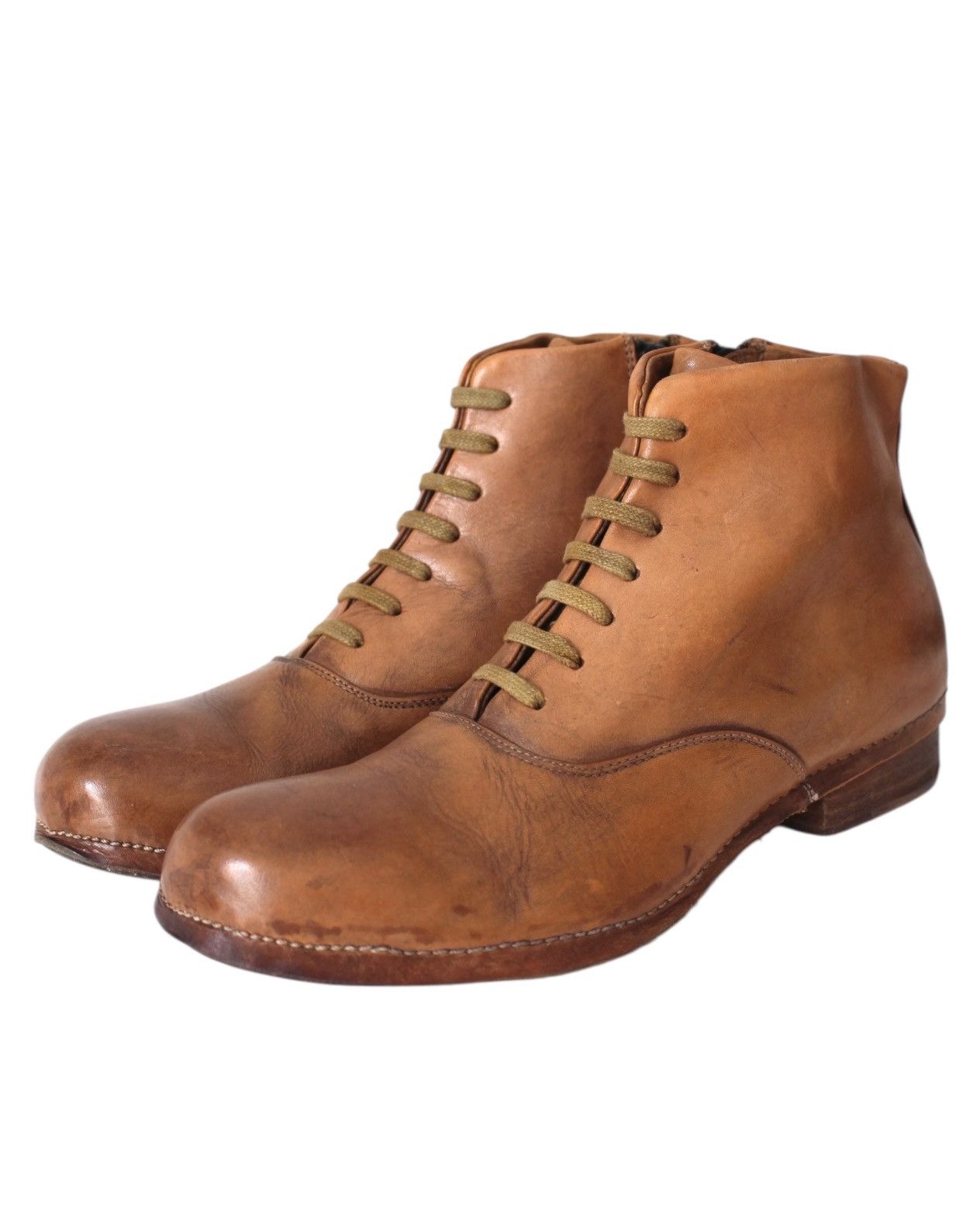 Vintage INITIAL VERO CUOIO SIDE-ZIP LACE-UP LEATHER ANKLE BOOTS Size US 8 / EU 41 - 1 Thumbnail