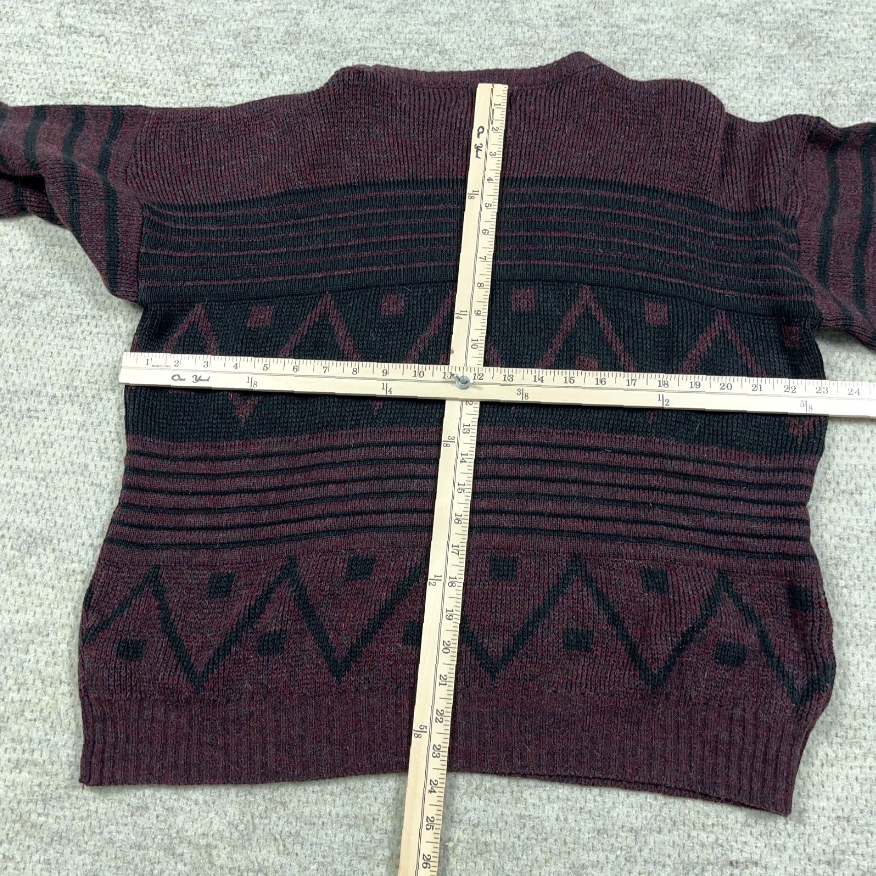 Savane Vintage Lavane Geometric Knit Sweater Mens L Red Black 80s 90s Cosby Hip Hop Retro Grandpa Pullover Crew Neck Autumn Winter Size US L / EU 52-54 / 3 - 4 Thumbnail