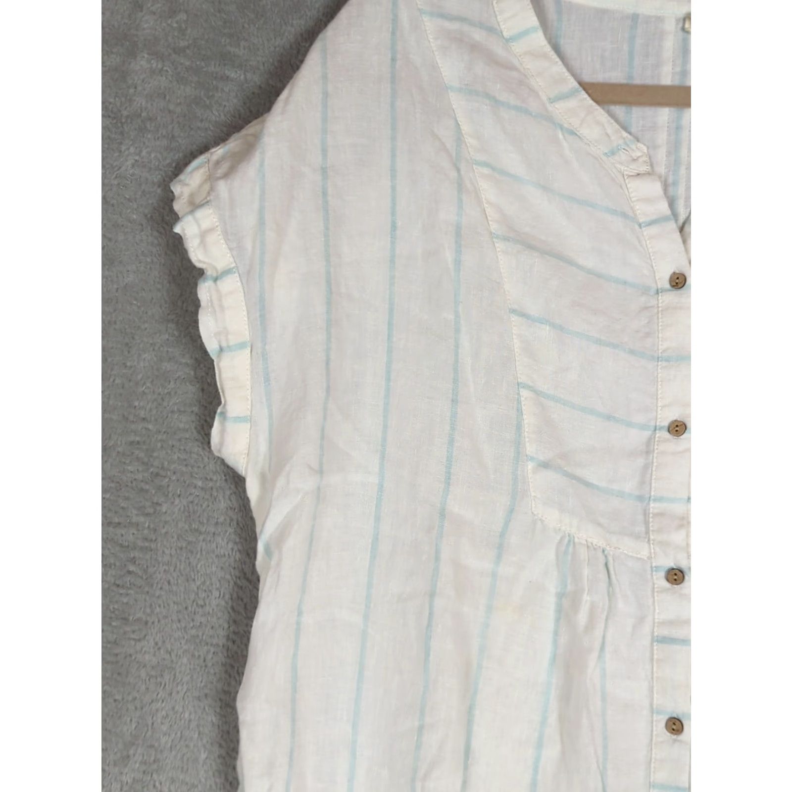 Christian Siriano Christian Siriano New York Women's Blouse White Striped Linen Short Sleeve Sz L Size L / US 10 / IT 46 - 2 Thumbnail