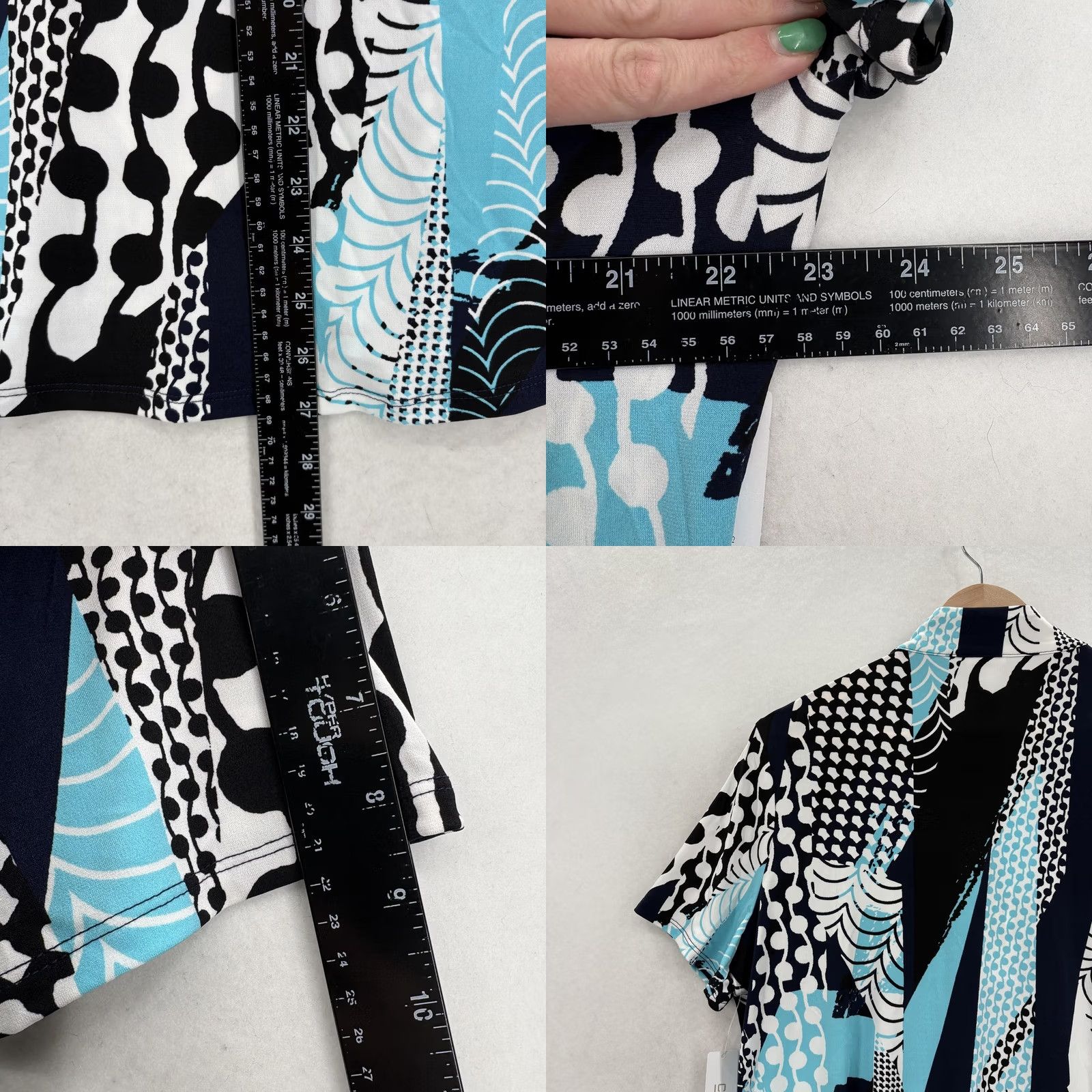 Vintage Chico's Polo Shirt Womens Black Blue Mock Neck Zip Abstract Geometric 2 12 Short Sleeve Jersey Polyester Spandex Casual Summer Womens Size XL / US 12-14 / IT 48-50 - 8 Thumbnail