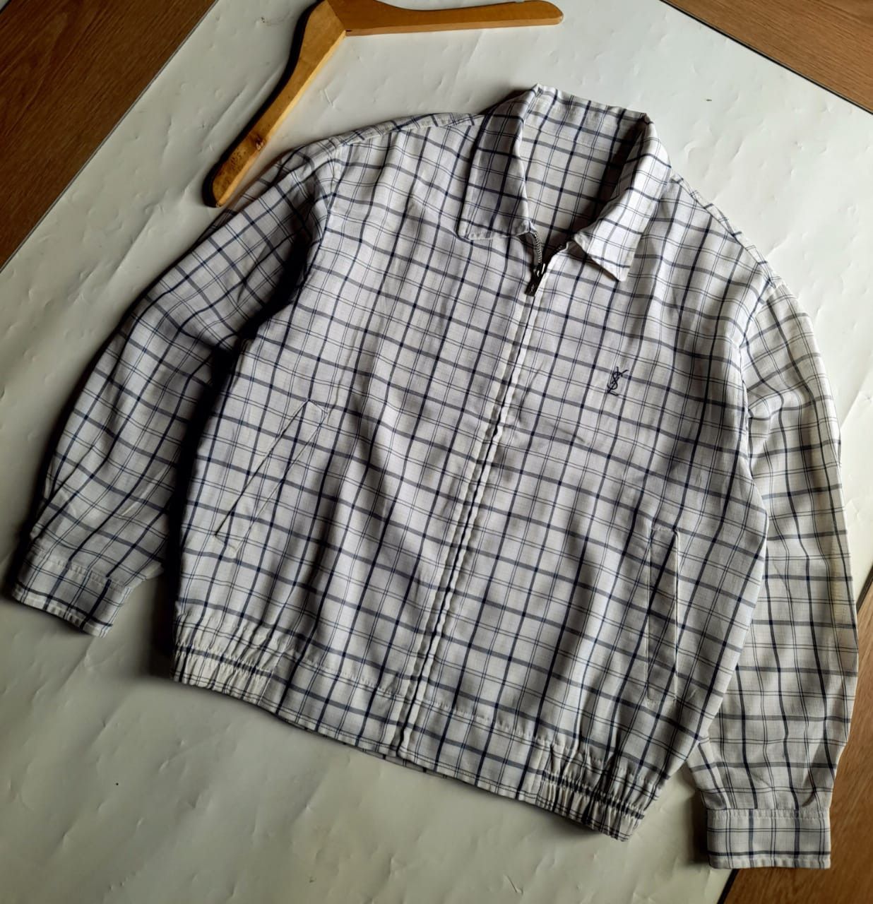 image of Sheer Jacketvintage YVES Saint Laurent X YSL Jacket in White Plaid, Men's (Size Medium)