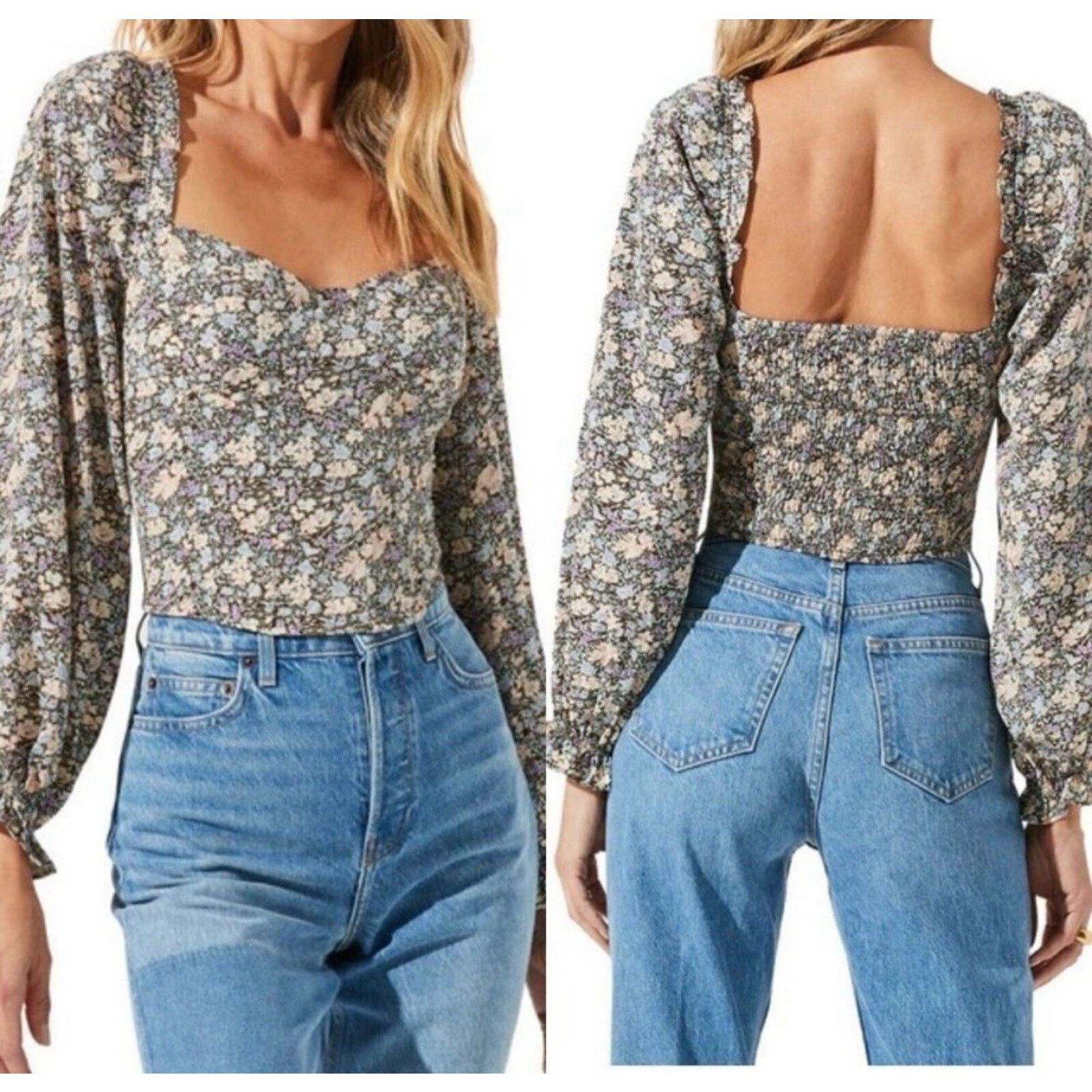 & Other Stories ASTR Label Floral Y2K Brown Long Sleeve crop Top XL A003149 Size XL / US 12-14 / IT 48-50 - 1 Thumbnail