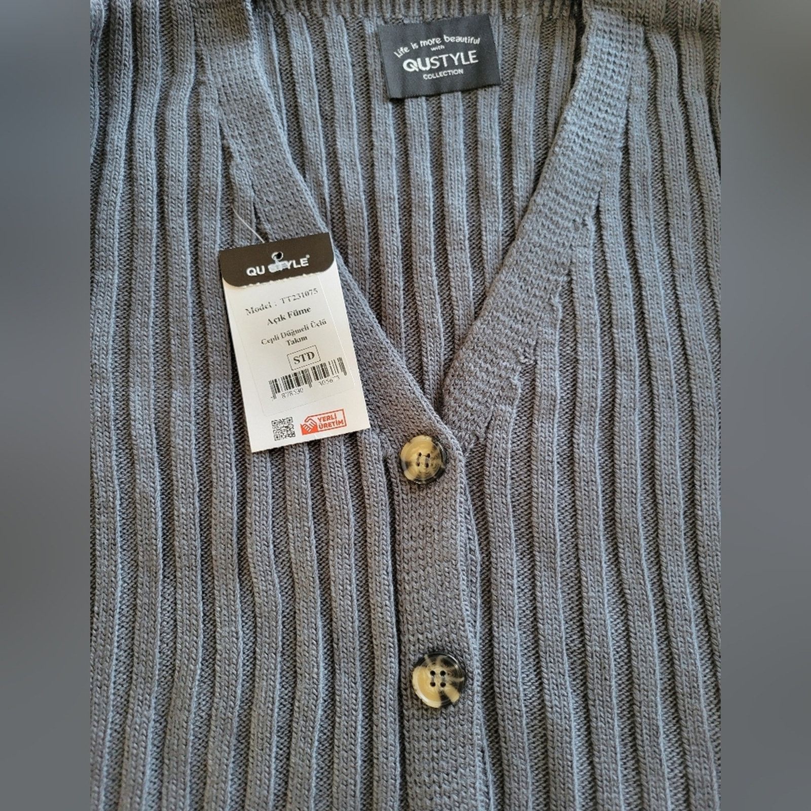 & Other Stories Ribbed Knit Set Cardigan Crop Top Maxi Skirt Slit Gray NWT Size M / US 6-8 / IT 42-44 - 9 Thumbnail