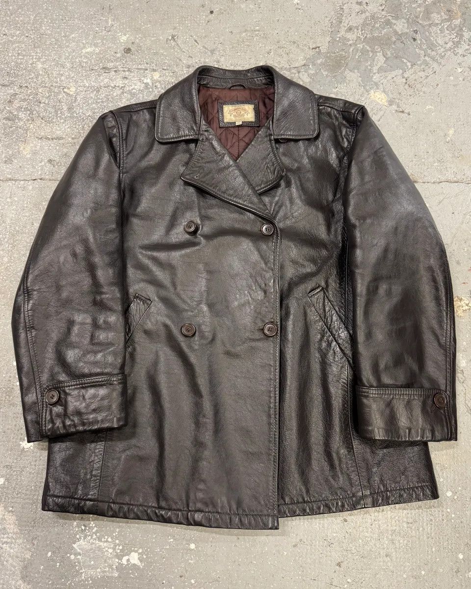 Armani × Designer × Vintage 2000s Armani Brown Buttoned Leather Jacket Size US S / EU 44-46 / 1 - 1 Thumbnail
