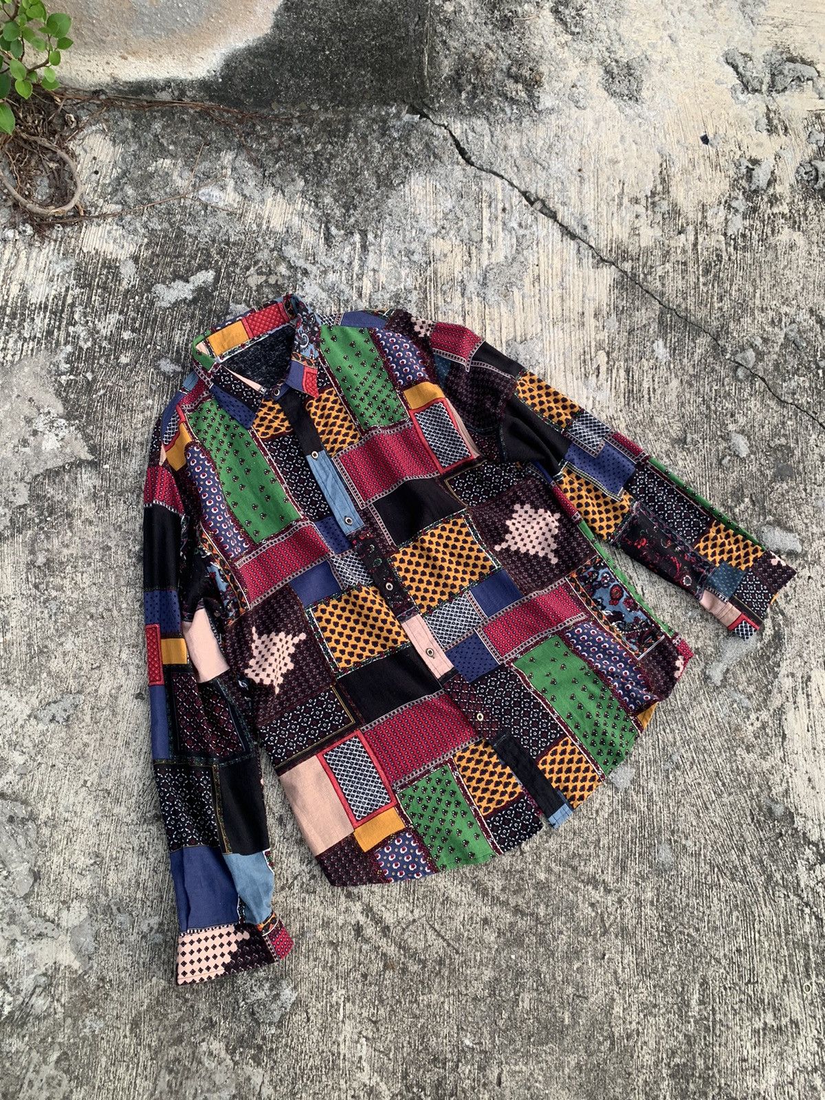 Designer × Issey Miyake × Japanese Brand Rare 🔥 multicolor longsleeve button up patchwork style Size XL / US 12-14 / IT 48-50 - 2 Thumbnail