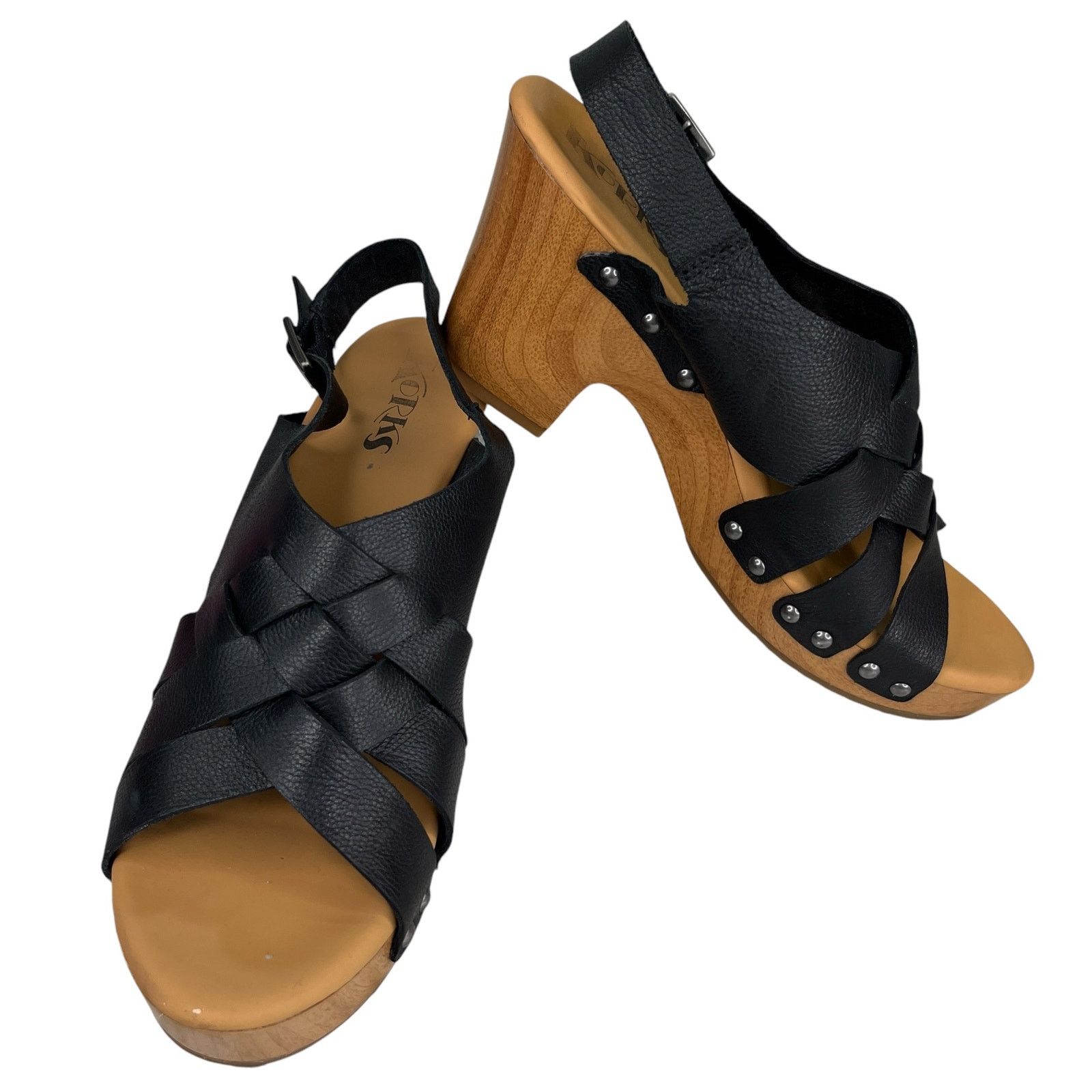 Kork Ease Korks Barango Wooden Block Heel Shoes Sandals 10 Black, Women's