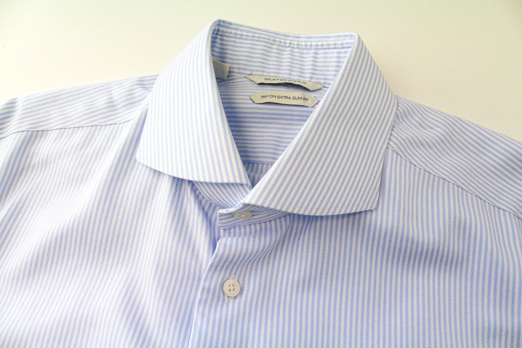 Suitsupply 42/16 1/2 Blue Extra Slim Cotton Stripe Shirt 75745 Size US L / EU 52-54 / 3 - 3 Thumbnail