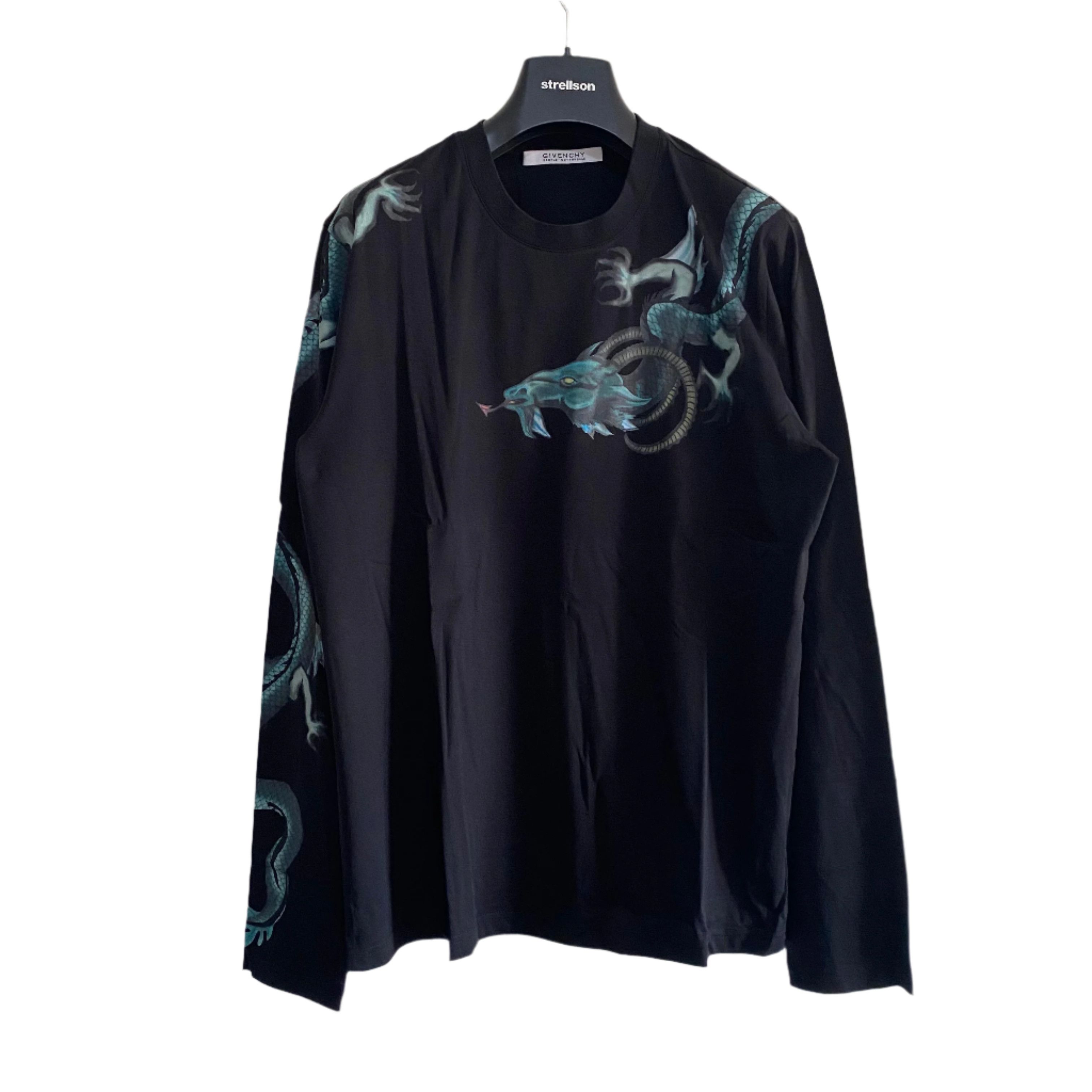 Black Capricorn Dragon Print Long Sleeve T-Shirt