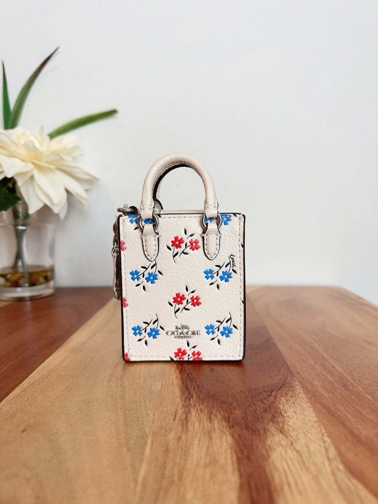 NWT Coach North/South Mini Tote Bag Charm With Floral Print