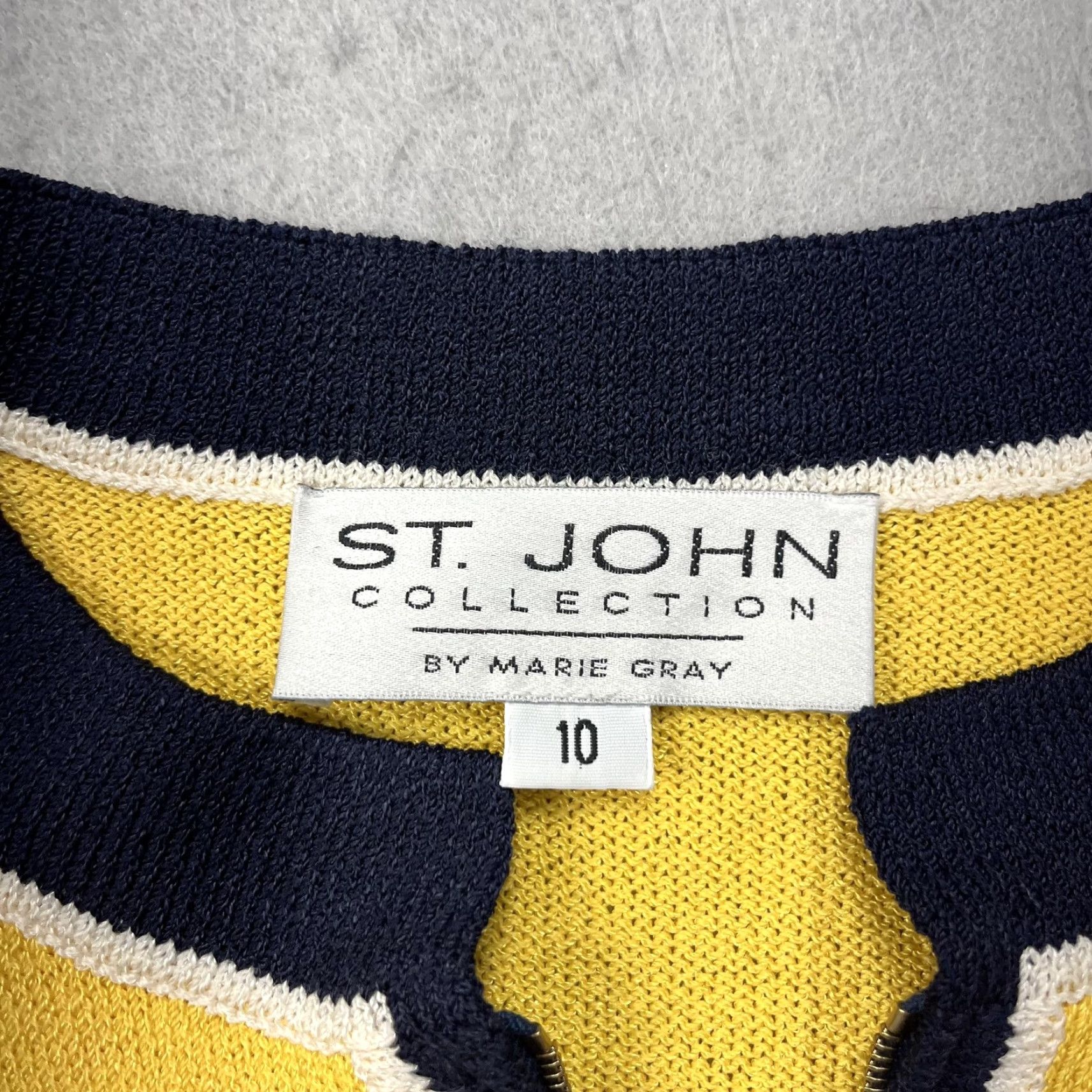 Vintage VINTAGE St John Collection Sweater Jacket Womens 10 Yellow Santana Full Zip Cardigan Knit Crew Neck Striped 80s 90s Designer Womens Size L / US 10 / IT 46 - 5 Thumbnail