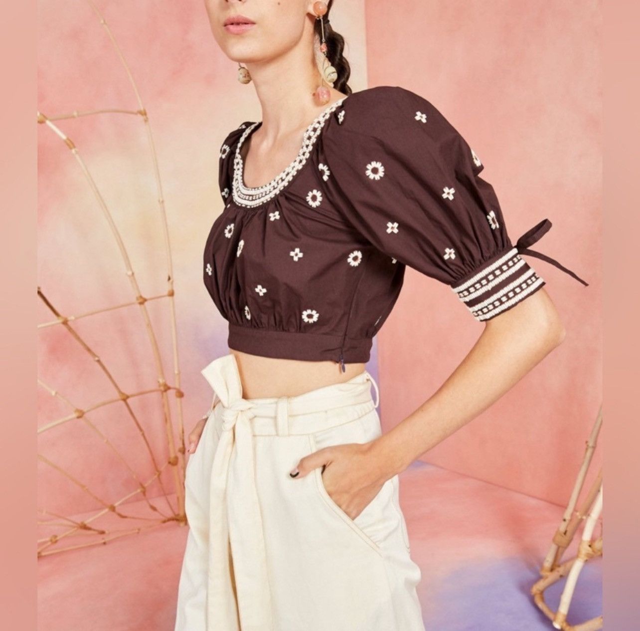 Ulla Johnson ULLA JOHNSON RARE Hand Beaded Zola Crop Top - Brown Size M / US 6-8 / IT 42-44 - 4 Thumbnail