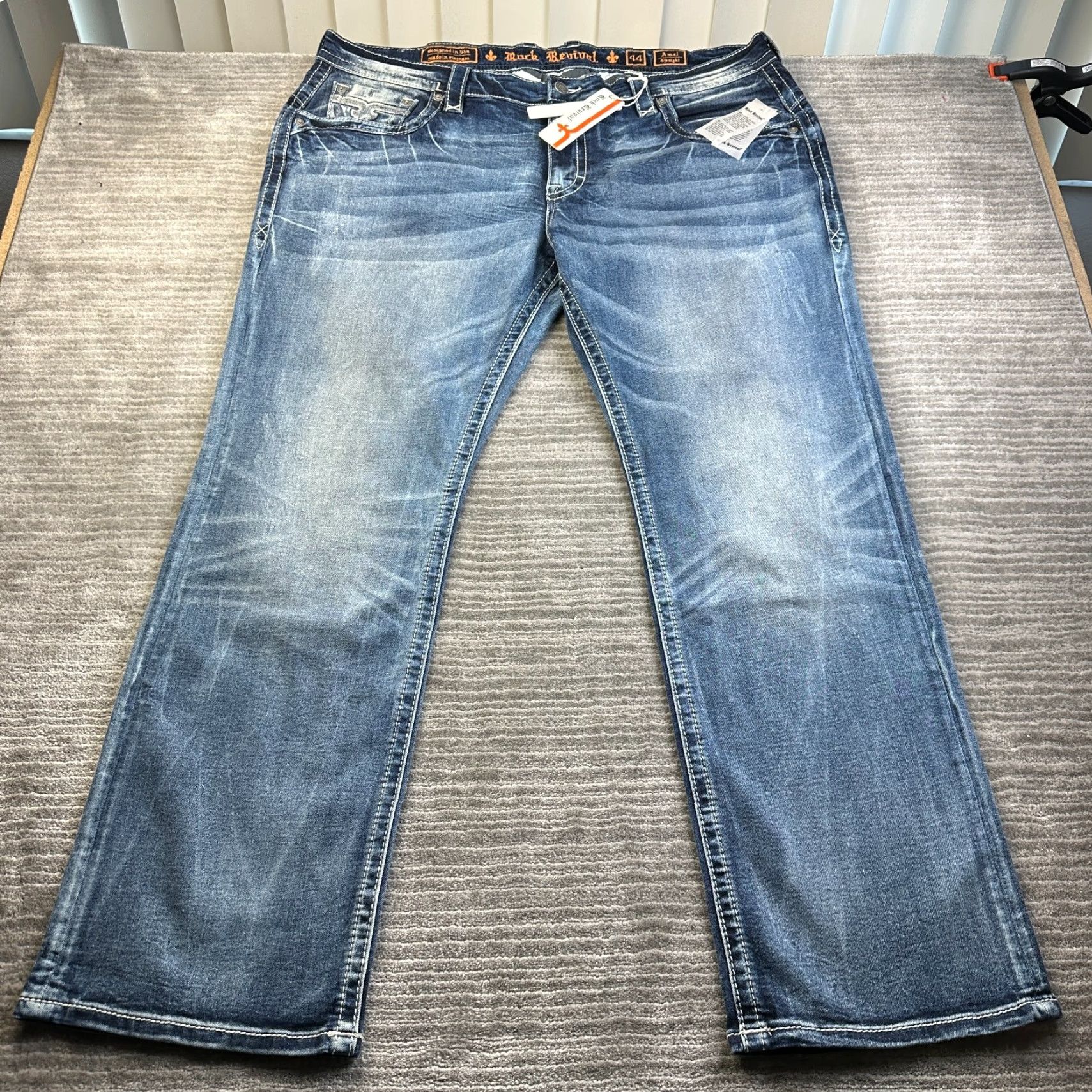 Vintage Rock Revival Jeans Mens 44x33 Blue Denim Straight 90s Regular Cotton Denim Pants Amal} Size US 44 / EU 60 - 2 Thumbnail