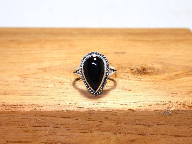 Handmade Handmade Black Onyx Teardrop Ring: 925 Sterling Silver, Gift Size ONE SIZE - 3 Thumbnail