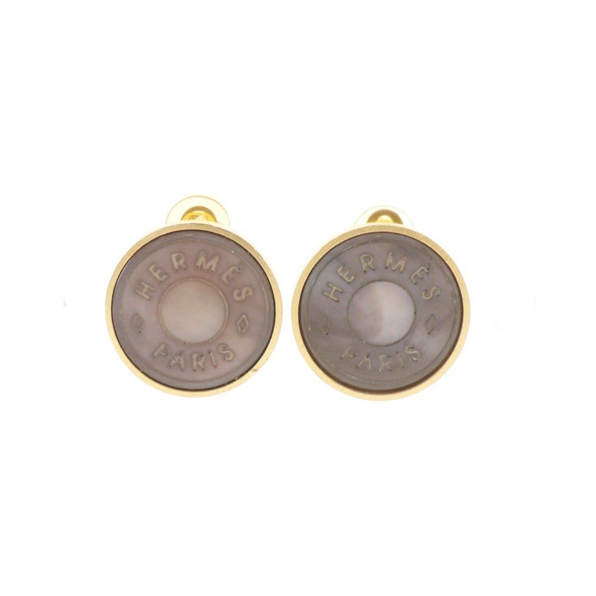 Hermes Hermes Sellier Earrings, Gold Plated x Shell, Approx. 11.7g, Women's Size ONE SIZE - 1 Thumbnail