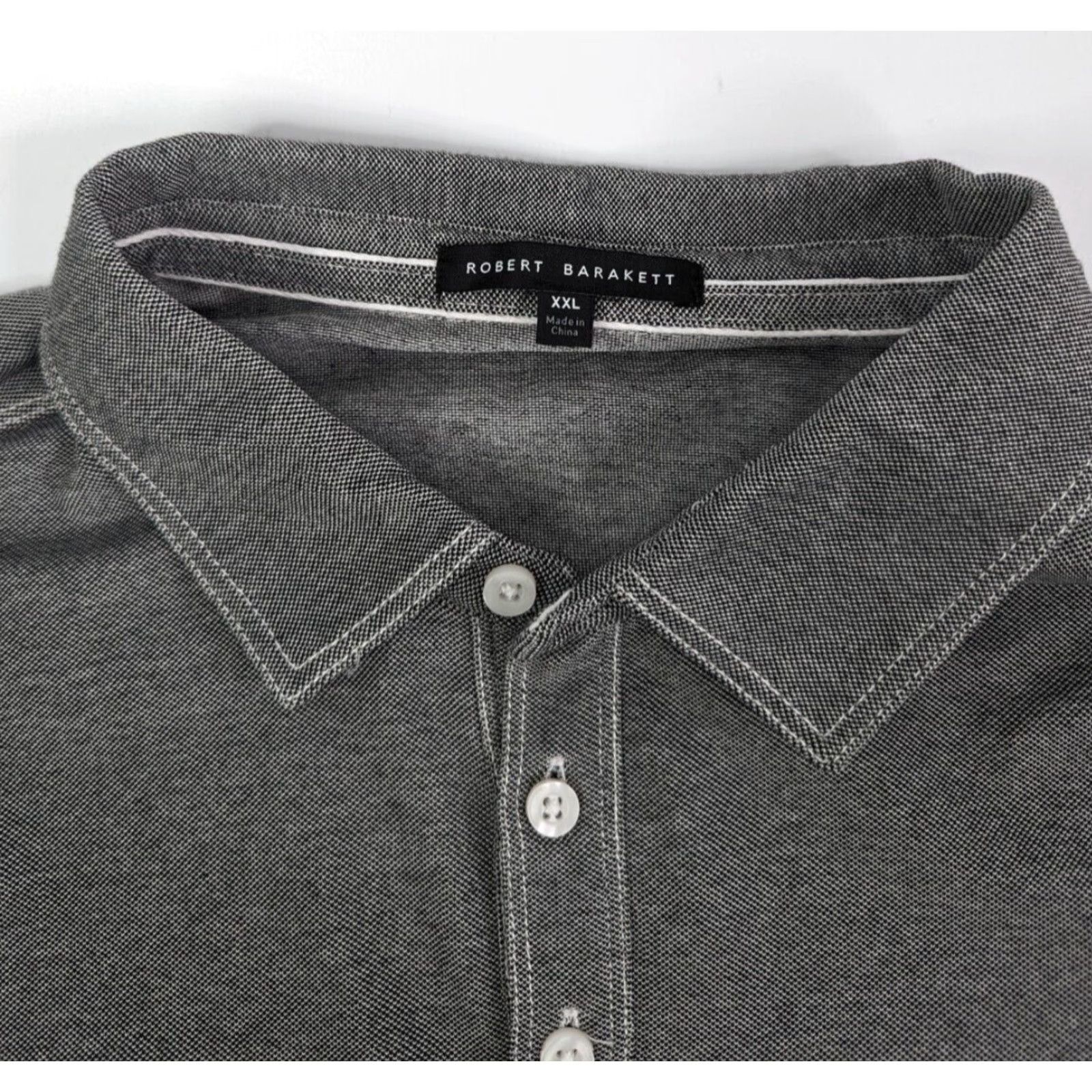 Vintage Robert Barakett Polo Shirt Men's 2XL Grey Short Sleeve Casual Polo Shirt Regular Fit Chest 41 in Cotton Polyester Solid Beach, Golf, Walking Mens Size US XXL / EU 58 / 5 - 7 Thumbnail
