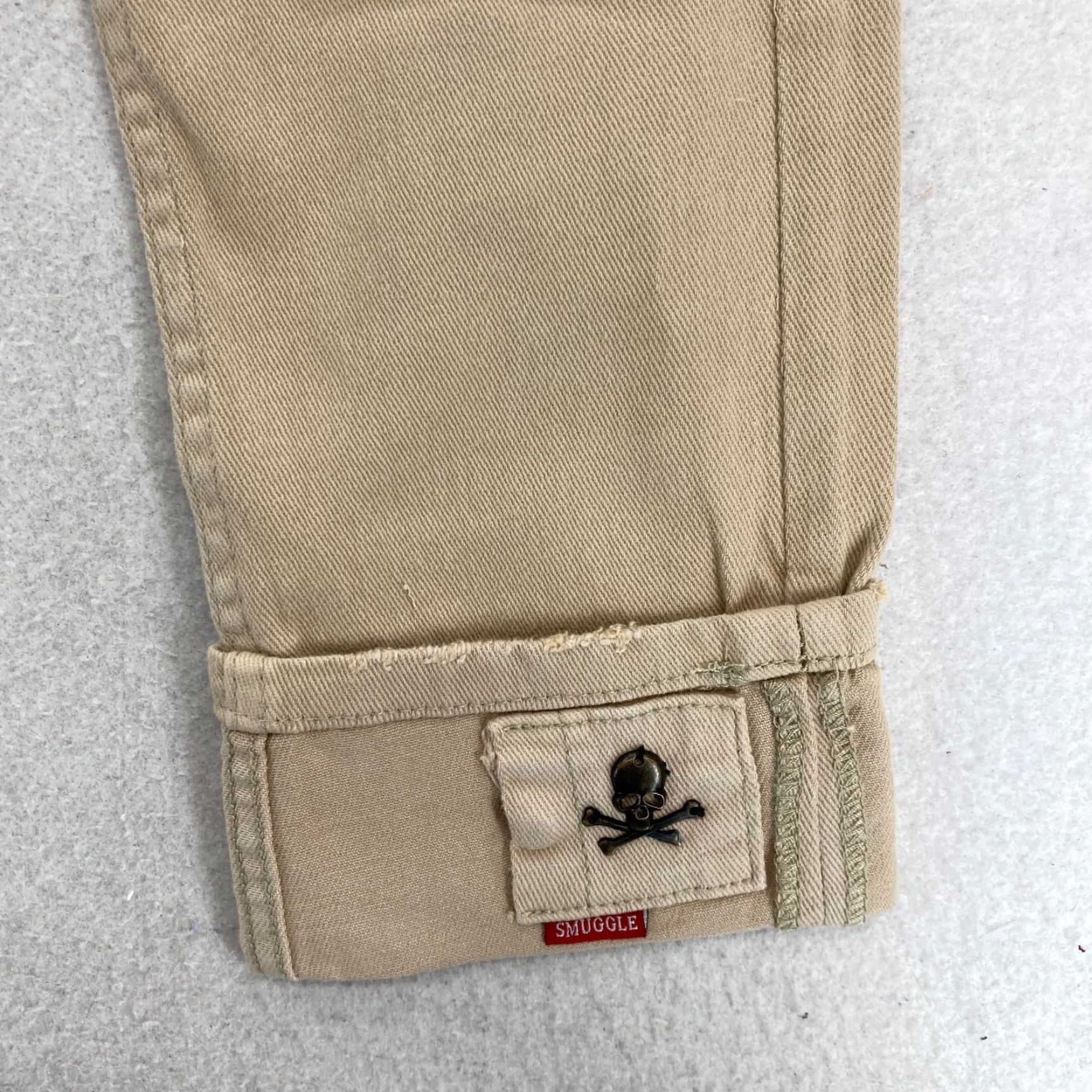 Denime Smugglers Moon Jeans Mens 28x31 Khaki Beige Denim Button Fly Roll Up Distressed Slim Jeans Men Size US 28 / EU 44 - 4 Thumbnail