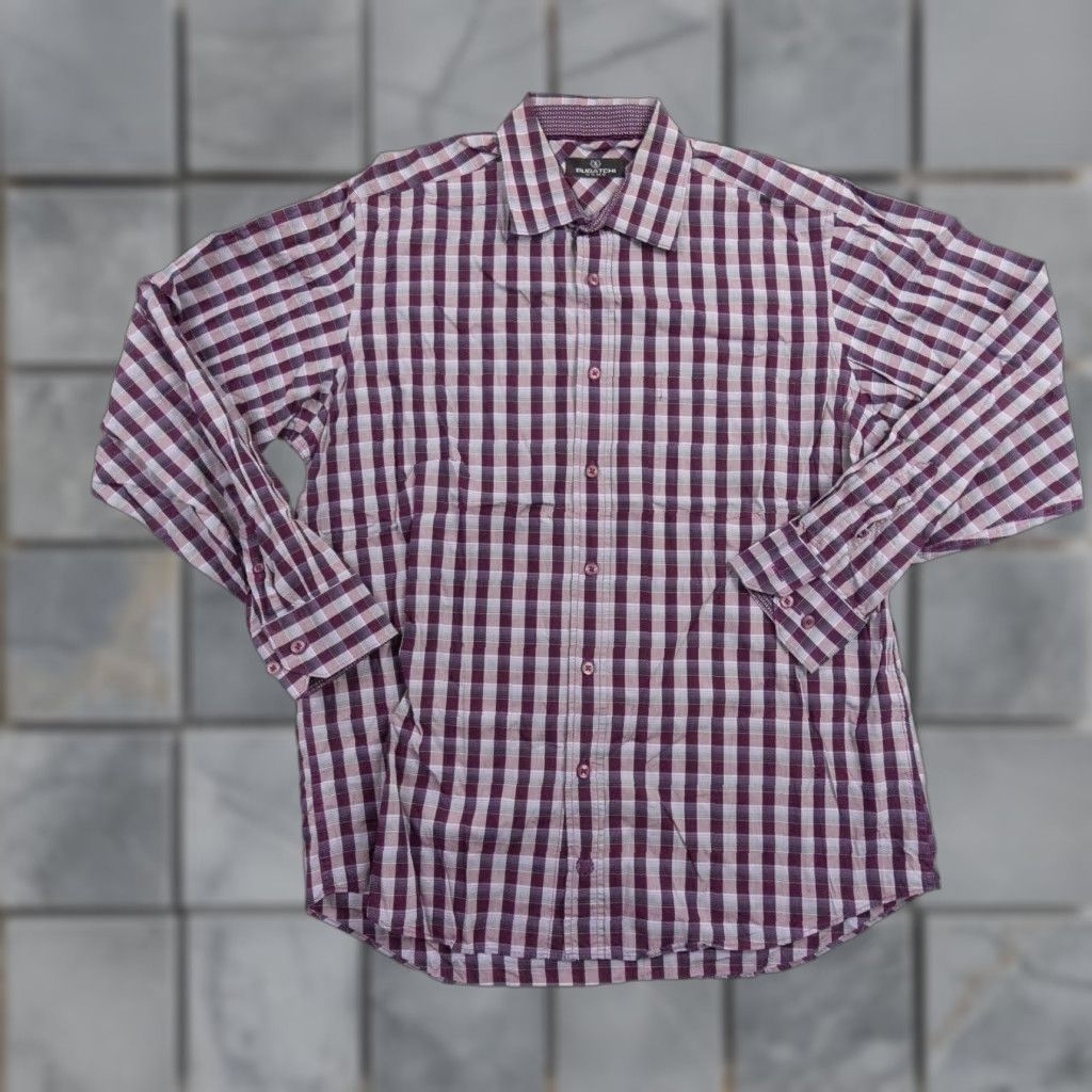 BUGATCHI BUGATCHI Uomo Shirt Mens Large Purple Button Up Long Sleeve Plaid Check Dress Shirt Size 42R - 1 Thumbnail