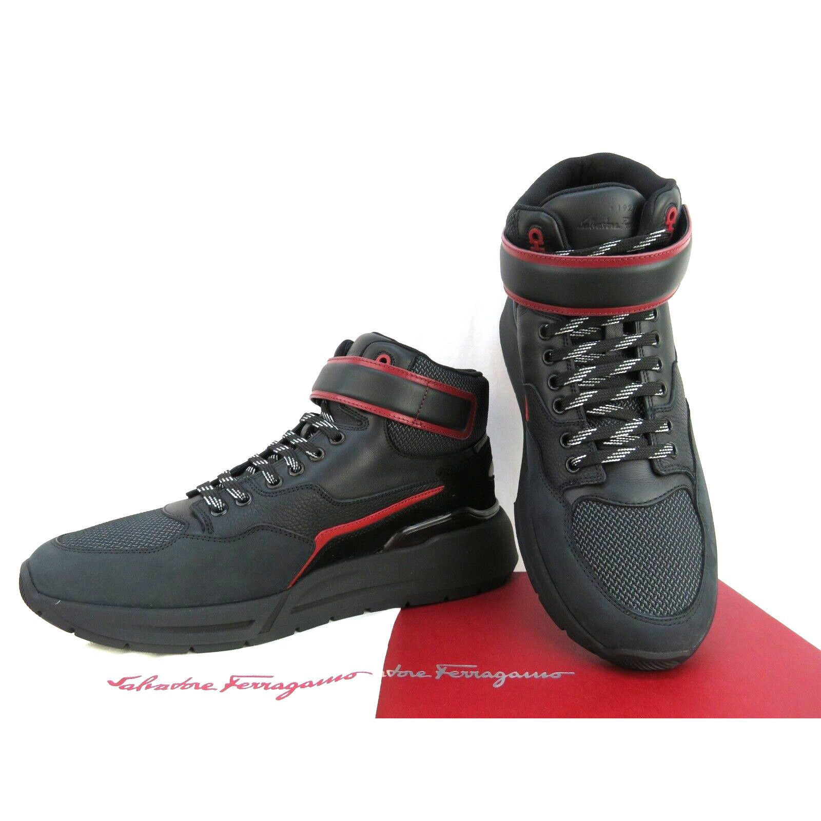 Salvatore Ferragamo COSMA HIGH BLACK LEATHER GANCINI MESH LACE SNEAKERS 11.5 M Size US 11.5 / EU 44-45 - 14 Thumbnail