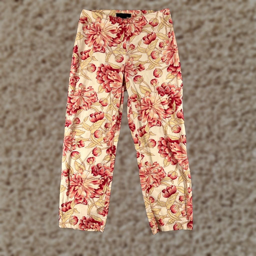 Vintage The Limited Pants Womens 2 Red Beige Floral Ankle Cotton Blend Stretch Pull On Size 26" / US 2 / IT 38 - 1 Thumbnail