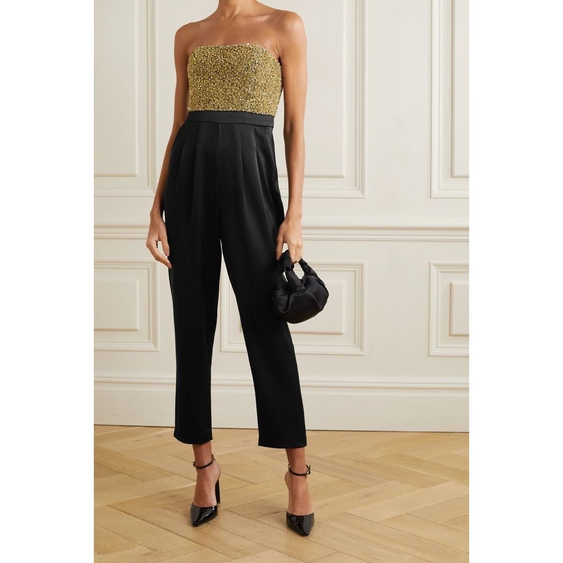 Alice + Olivia Alice + Olivia Jeri Rhinestone Jumpsuit black gold size 2 Size 26" / US 2 / IT 38 - 1 Thumbnail