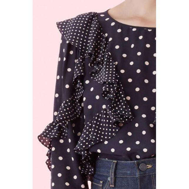 Designer Rebecca Taylor Silk Dot Print Ruffle Top Blouse Size M / US 6-8 / IT 42-44 - 10 Thumbnail