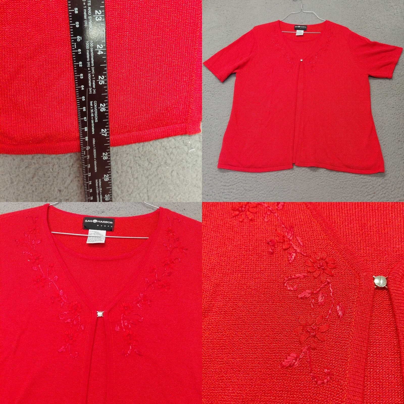 Vintage Sag Harbor 2-in-1 Cardigan Womens Size 1X Red Button Closure Short Sleeves Valen Size XL / US 12-14 / IT 48-50 - 8 Thumbnail