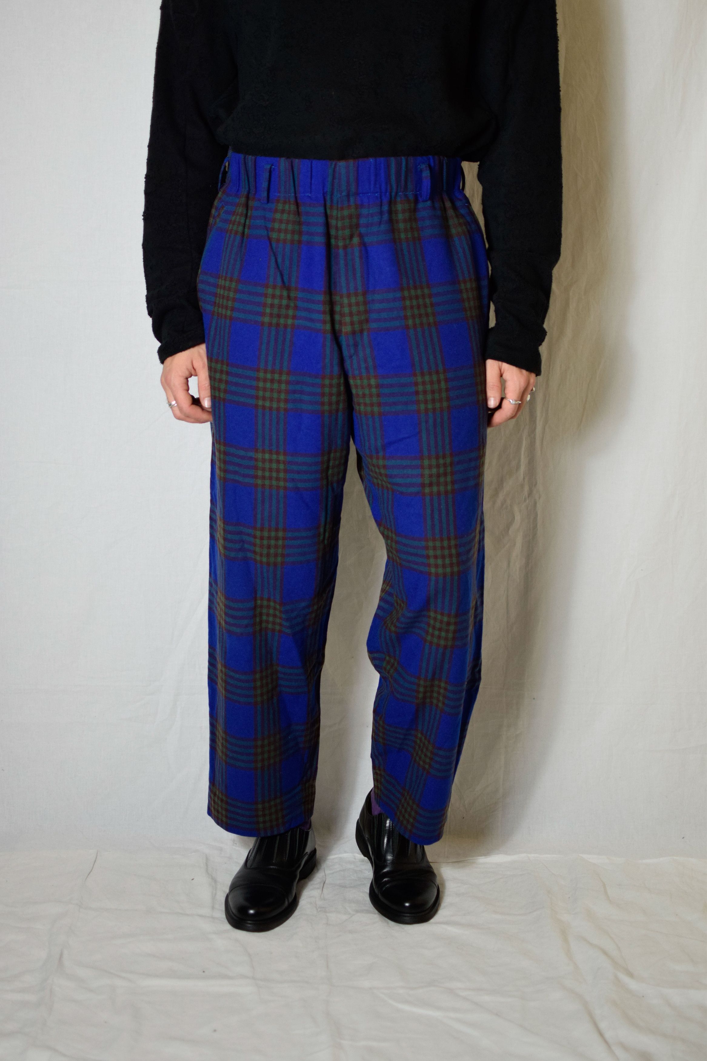 Yohji Yamamoto Y's for Men Blue Check Pants - MS-P08-115 Size US 32 / EU 48 - 1 Thumbnail