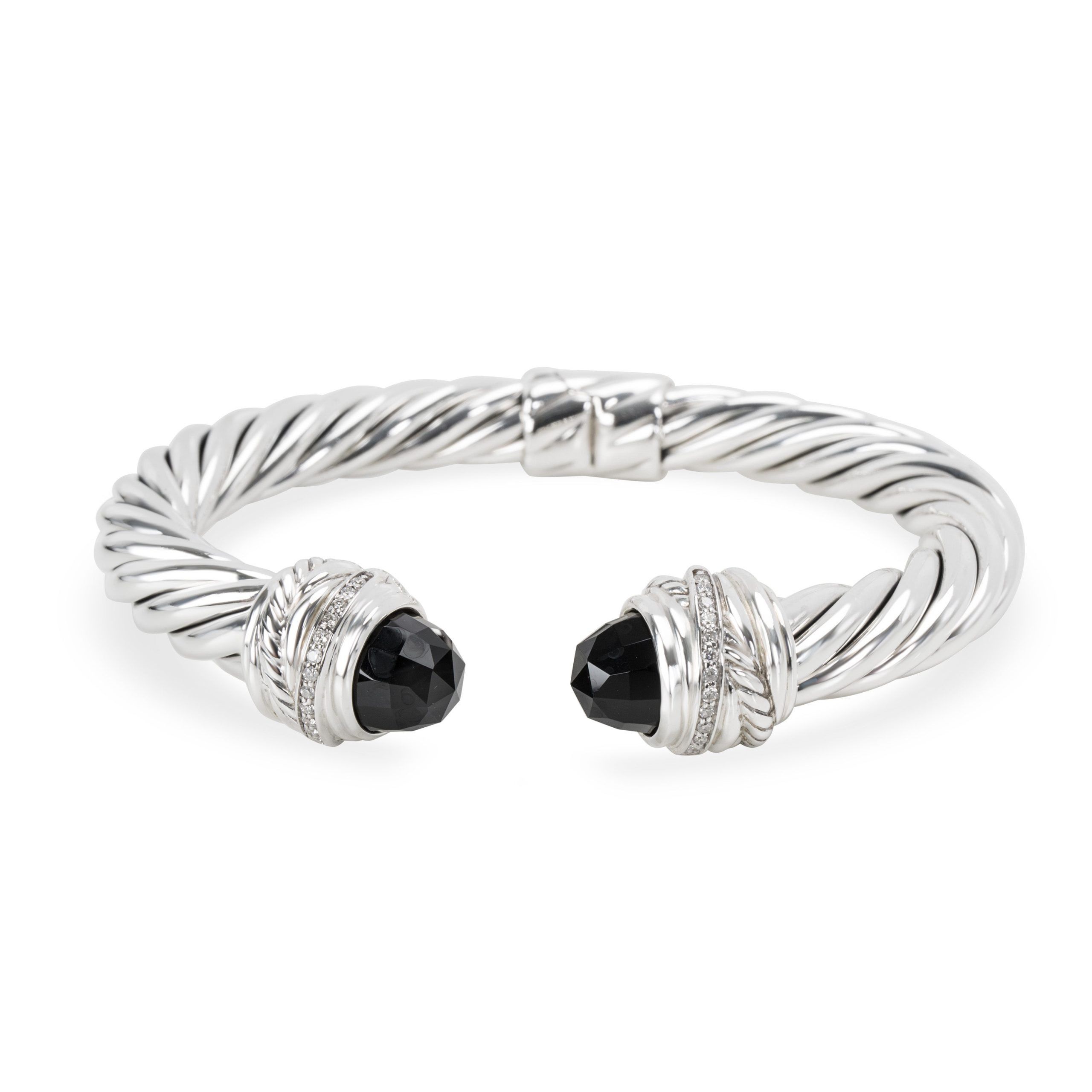 image of David Yurman Crossover Diamond & Onyx Bangle In Sterling Silver 0.1 Ctw, Women's