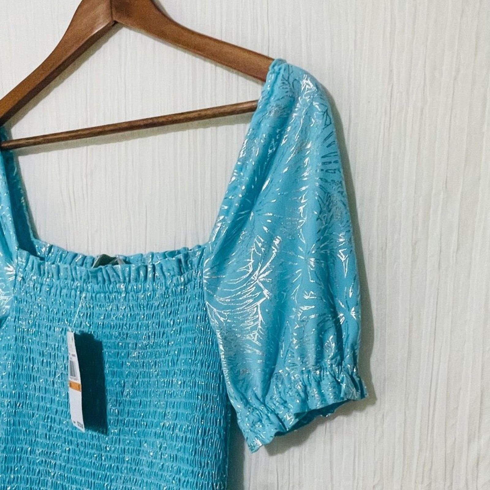 Michael Kors Michael Kors Smocked Peasant Dress Foil Print Turquoises Size S / US 4 / IT 40 - 7 Thumbnail
